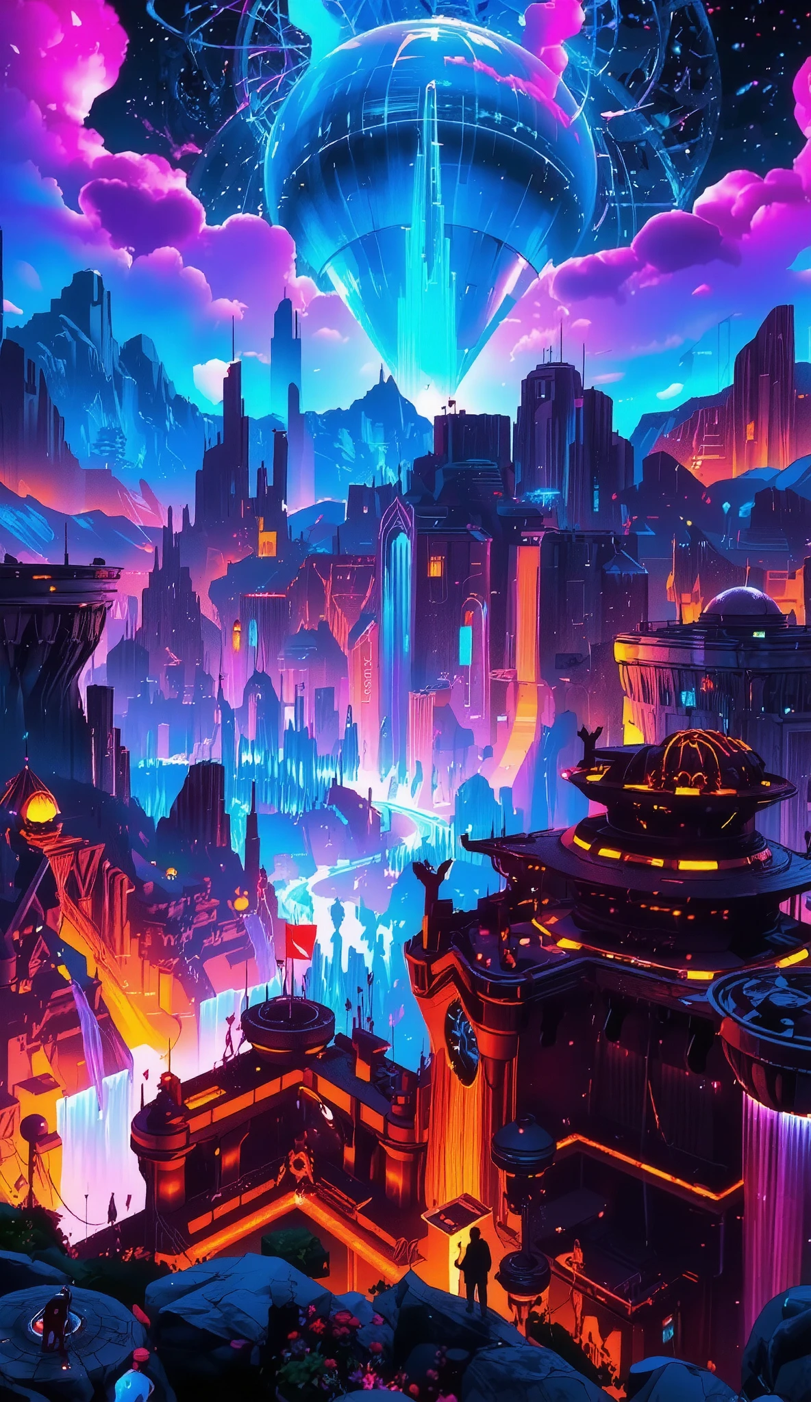 glow line art, translucent land, written by the colorful glow line, sharp shining, variable color, like a magic effect, extremely high-detailed, ultra fine detailed, structured by the clear neon multicolor, blur, amazing landscape, shining view, beautiful dream, ARW