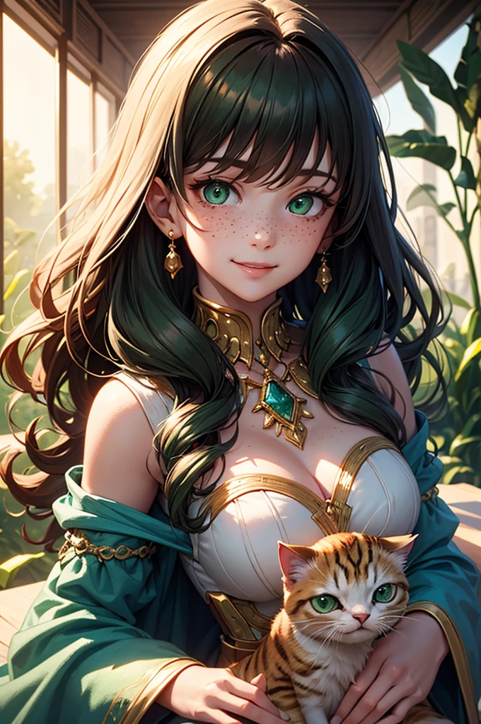 Create an image of the Altyga Kingdom's feline sovereigns in their human forms, each representing the various clans within this majestic realm. The scene is set in a lush jungle, with beams of sunlight filtering through the dense foliage, casting a mystical glow.