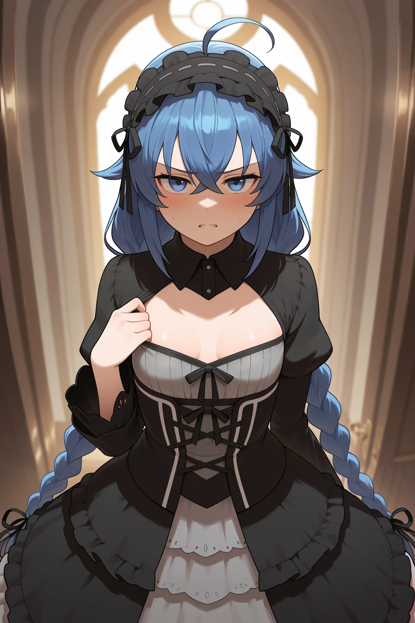 NSFW,masterpiece, best quality , high resolution, very detailed on trends, Roxy Migurdia、 Twin Blade, Gothic ta Fashion, strange face