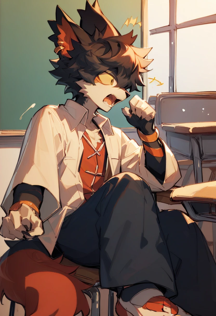Aak，sit，masterpiece，locker room，Anime style，4K HD style，Looking at the audience，Aakhead，Boys，Crotch bulge，Open your legs，Wearing black swimming trunks