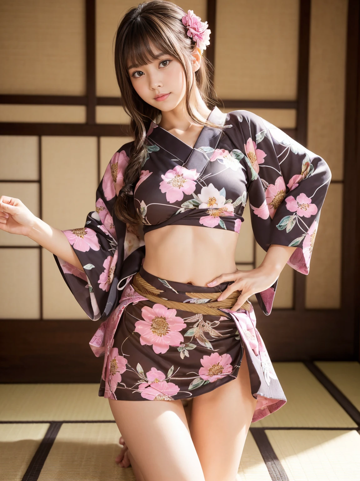 Highest quality、Highest quality、Highest Resolution、masterpiece、detailed、live-action)、
(((She flips up the hem of her flower-patterned Chinese dress with her own hands.)))、
(((Grab the hem of your floral Chinese dress with your own hands)))、
(((Wearing pantyhose up to the waist)))、
((Pantiesを見せて))、
((Pantiesが見えている))、
Panties、
bra、
1 Japanese woman、
Cute Japanese Woman、
Beautiful 20 year old Japanese woman、
Slender figure、
Super slim figure、
Small breasts、
Silver Hair、
The woman is facing the photographer、
smile、
whole body、
Standing posture、