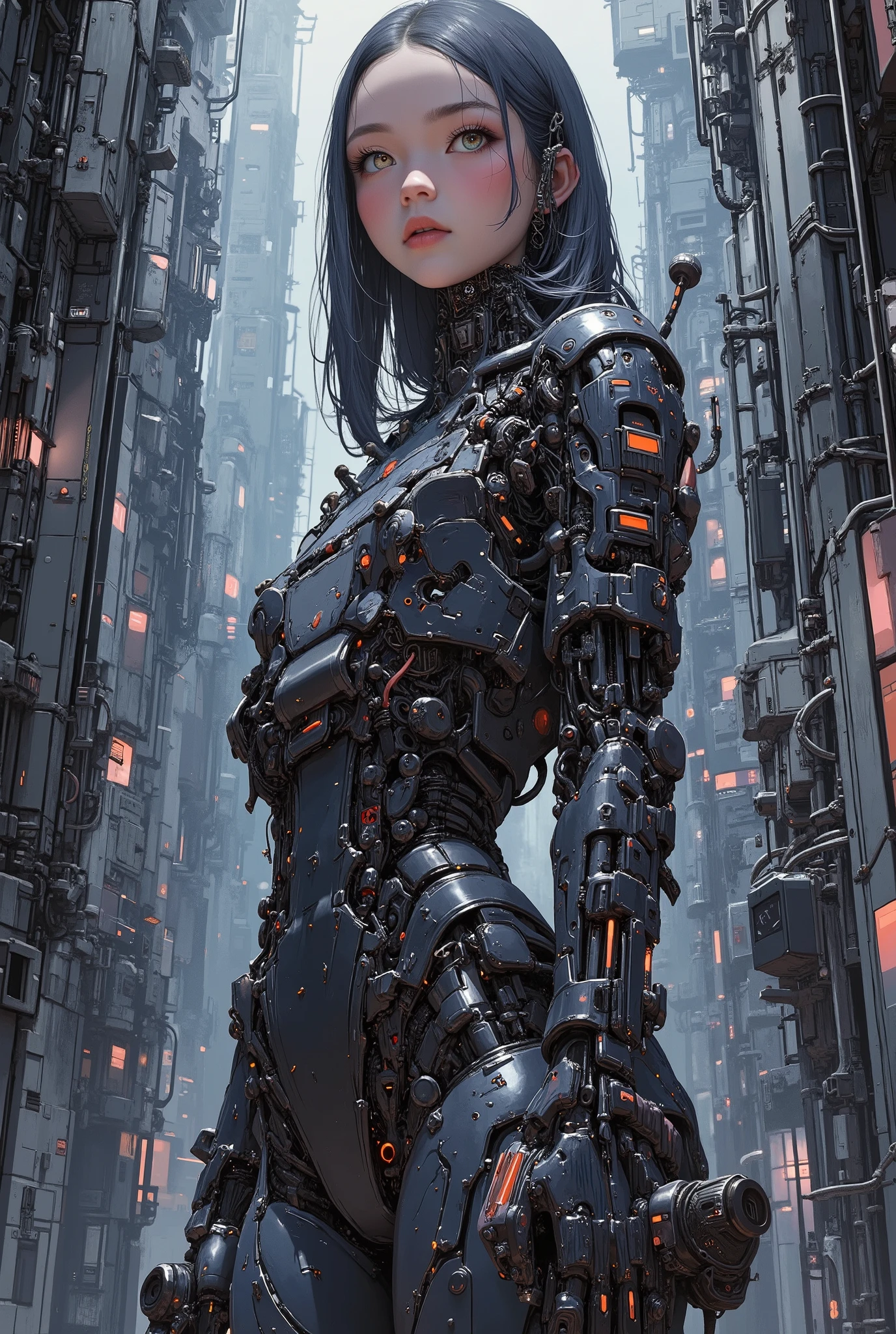 ((anime art style illustration) of (perfect Asian cyberpunk girl))), (((wearing incredibly detailed ornate cyberpunk samurai armour))), ((LED lights)), (shapeless long hair), perfect features, ((((full figure) dynamic pose))), (((starship interior))), abstract beauty, near perfection, pure form, concept art, intricate detail, 8k post-production, High resolution, super Detail, art station Trends, sharp focus, studio photos, intricate detail, Very detailed.