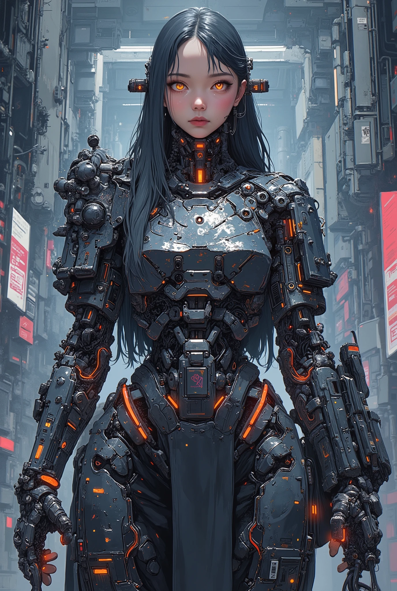 ((anime art style illustration) of (perfect Asian cyberpunk girl))), (((wearing incredibly detailed ornate cyberpunk samurai armour))), ((LED lights)), (shapeless long hair), perfect features, ((((full figure) dynamic pose))), (((starship interior))), abstract beauty, near perfection, pure form, concept art, intricate detail, 8k post-production, High resolution, super Detail, art station Trends, sharp focus, studio photos, intricate detail, Very detailed.