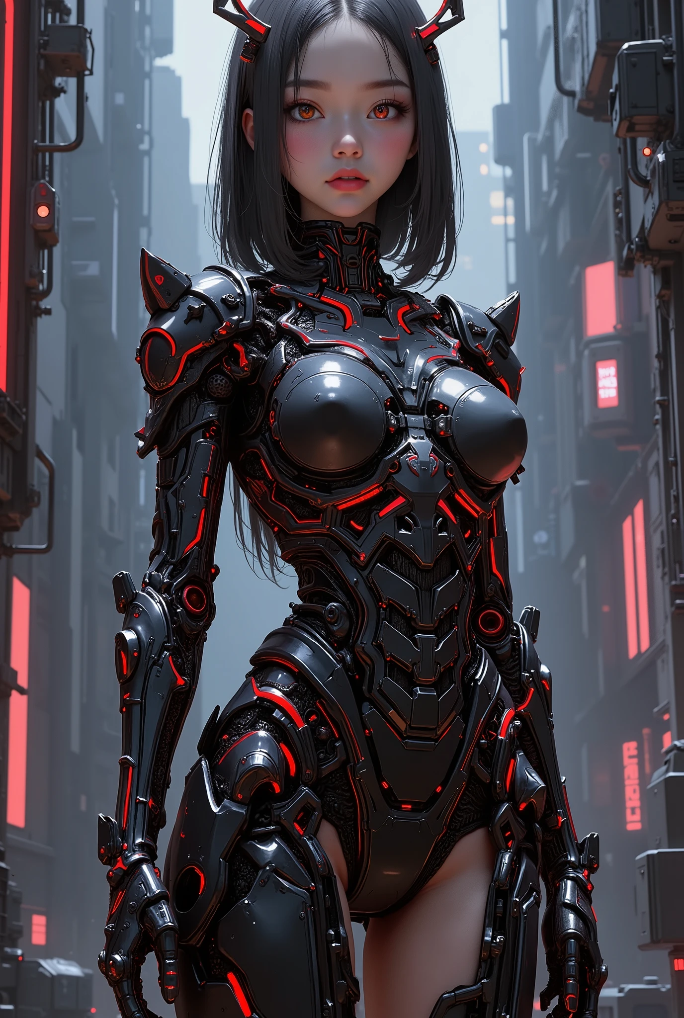 ((anime art style illustration) of (perfect Asian cyberpunk girl))), (((wearing incredibly detailed ornate cyberpunk samurai armour))), ((LED lights)), (shapeless long hair), perfect features, ((((full figure) dynamic pose))), (((starship interior))), abstract beauty, near perfection, pure form, concept art, intricate detail, 8k post-production, High resolution, super Detail, art station Trends, sharp focus, studio photos, intricate detail, Very detailed.