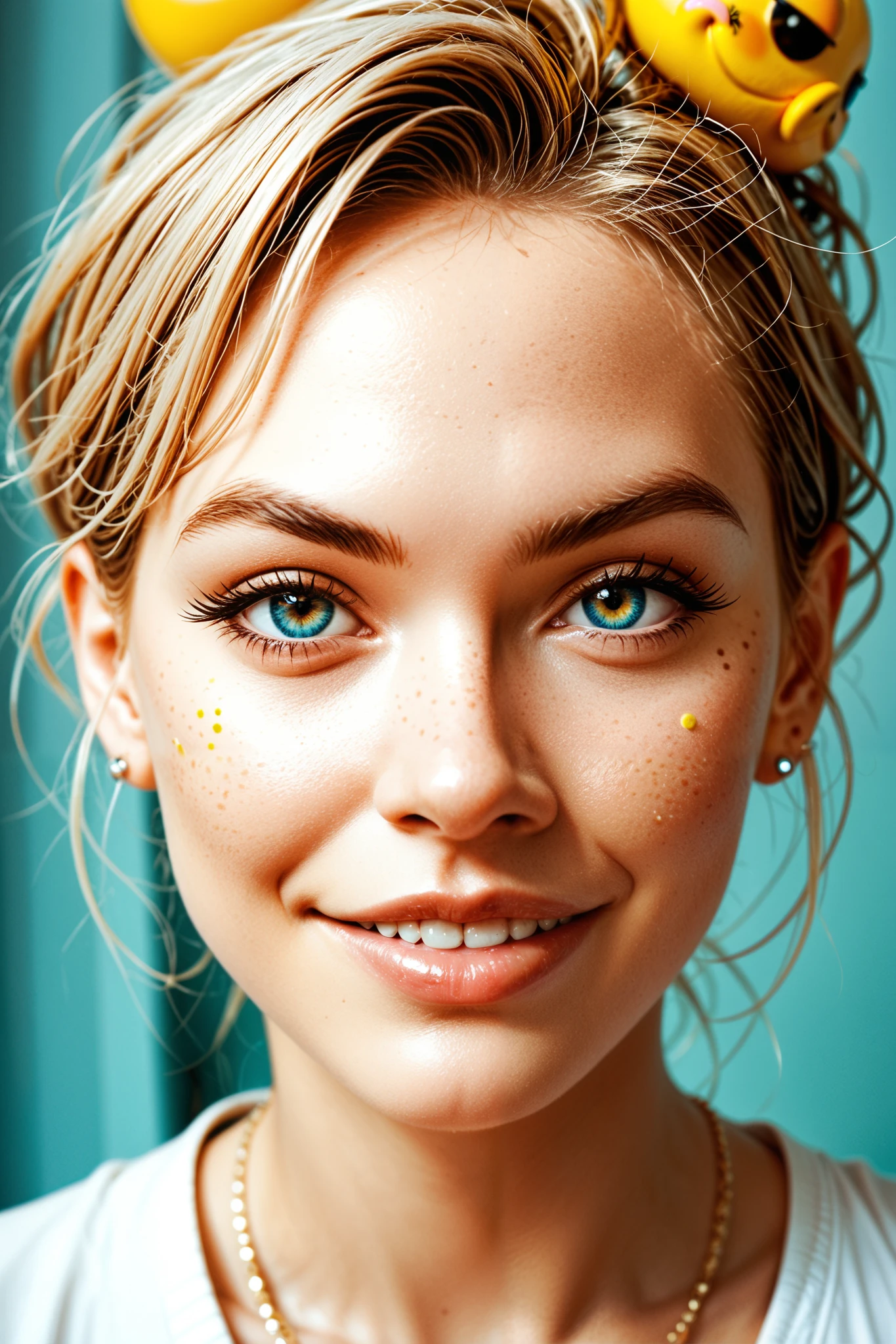 Generate a very peculiar cartoon with a smiley and mischievous face 