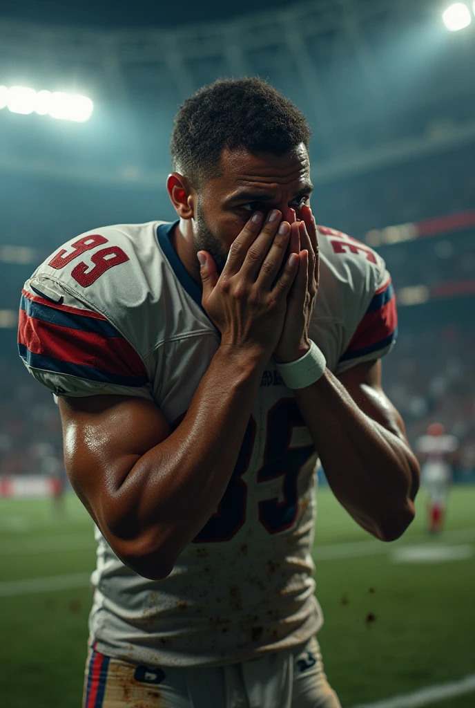 a football player crying