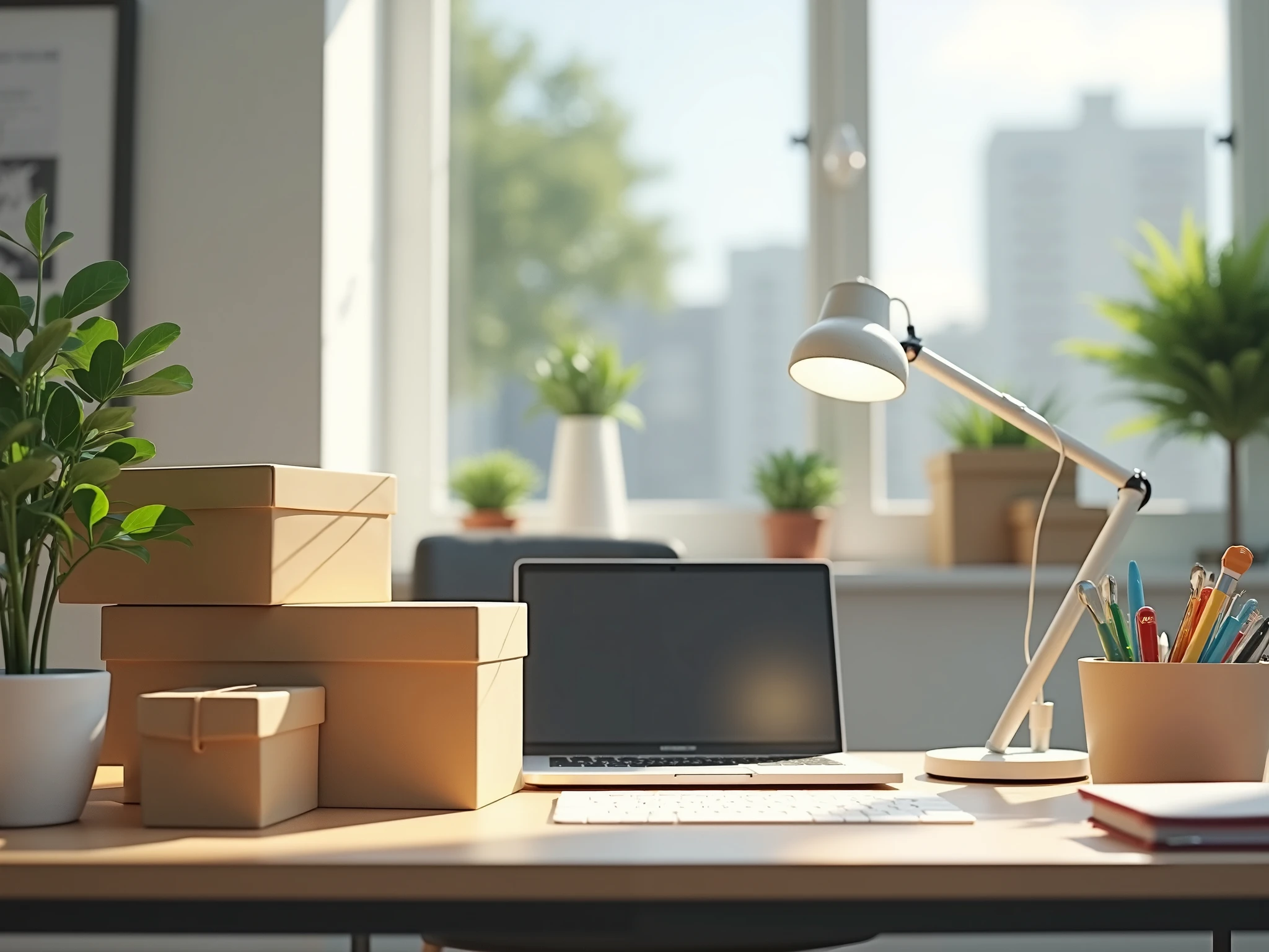 office desk with purchases made online