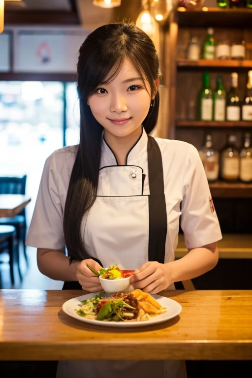 Beautiful Myanmar woman who works at a restaurant with specific skills
