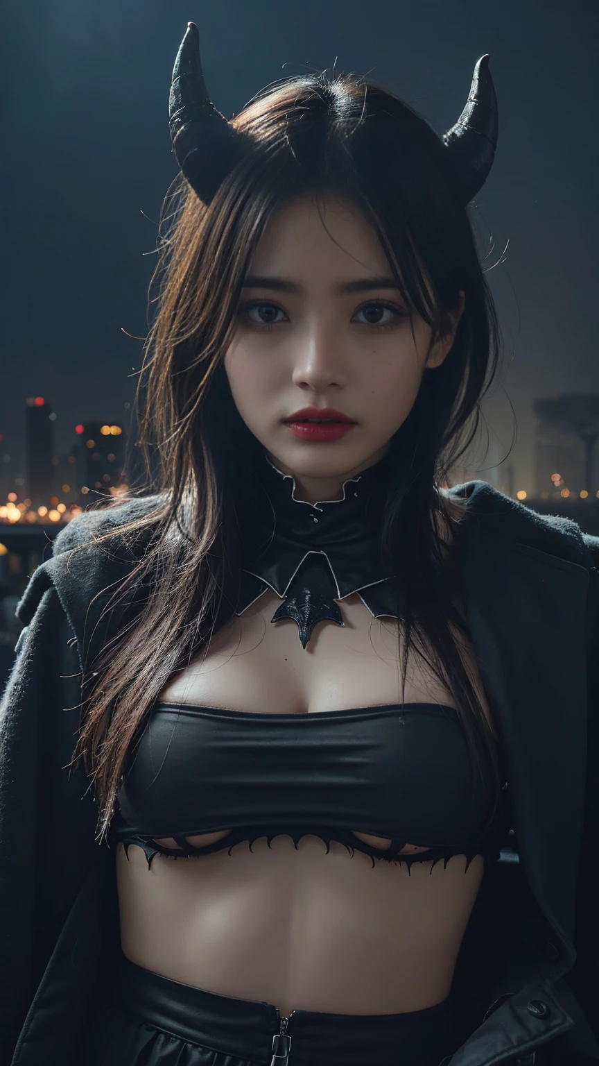 Too cute girl, Holding a black sickle emblazoned with a symbol of Japan signifying death, Black flames emerge from the decoration., The sickle blade comes out of it.、A black wind blows with the ghost of a skull, Judy female with perfect face and scythe is wearing the appropriate outfit of scythe steel, The female has black hair, The woman is the incarnation of the Grim Reaper., (The background of the CG 8k module is very detailed) (Highest quality), (Best illustrations), (Best shade), Very detailed t--v6
