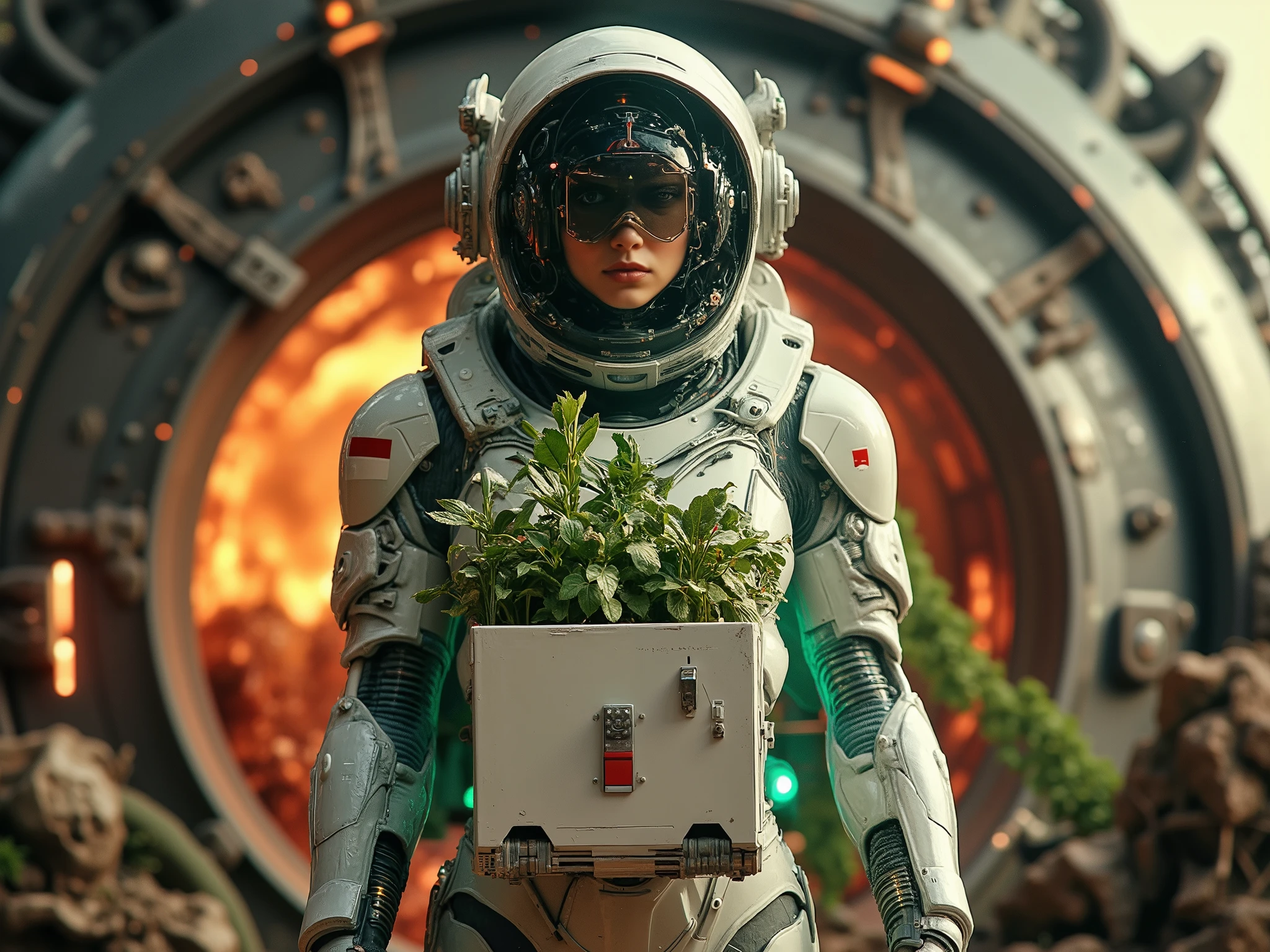 , <lora:DonMG414XL:1> ,scifi, tech, futuristic, A highly detailed mother in her kitchen preparing meal, window sunny day, happy, smiling,