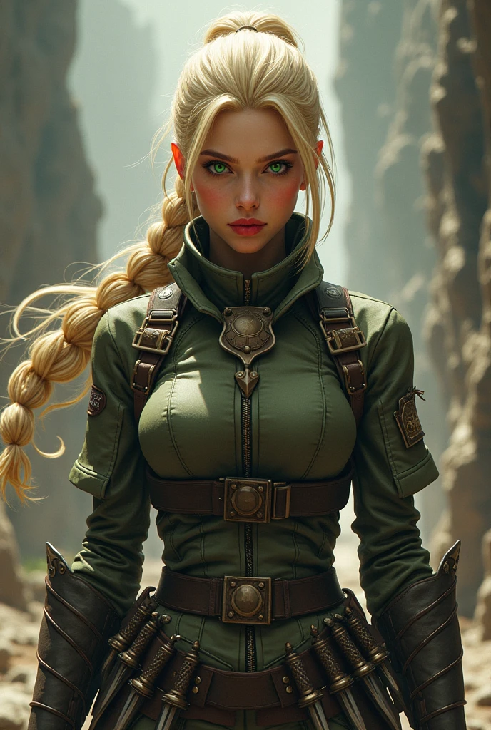 ((Medieval fantasy setting)). ((1girl and 1man)). (beautiful half-elf girl) and (man, a fat, ugly human, wearing grey, shabby clothes, dirty and worn out).
(Background: Dark and dirty and deserted alley in city slums. Gray shabby walls.)
(Echo is a 22-year-old half-elf. She has light brown skin. Thick light chestnut hair with caramel highlights and soft waves. Brown eyes with green hues. Her beautiful face is oval with soft features and pronounced cheekbones. She has full and attractive lips with. Her ears are small like a human's but pointed like an elf's. Her physique is athletic and slim, she toned and flexible. She has a round and elastic body shapes. Light leather armor emphasizing her figure. Tight-fitting leather shorts highlighting her buttocks and athletic thighs, and a light blue silk shirt buttoned only a few buttons, leaving the cleavage and lower abdomen exposed. Her hair is braided.)
(Pose: Eho walks away from the man who is curled up in pain against the wall. She is half-turned, tossing a coin in his direction. Her right leg is slightly ahead, her left hand tossing the coin, her face calm and slightly satisfied.)
(Camera: From below at an angle, shooting from behind, emphasizing her sexual forms and dominance in the situation.)
(Tags: pcoin in the air, half-turned, satisfied face, sexual forms, dominance, super detail, high details, high quality, best quality, highres, 4K, Cameltoe, Nipple Outline, Hard Nipples)