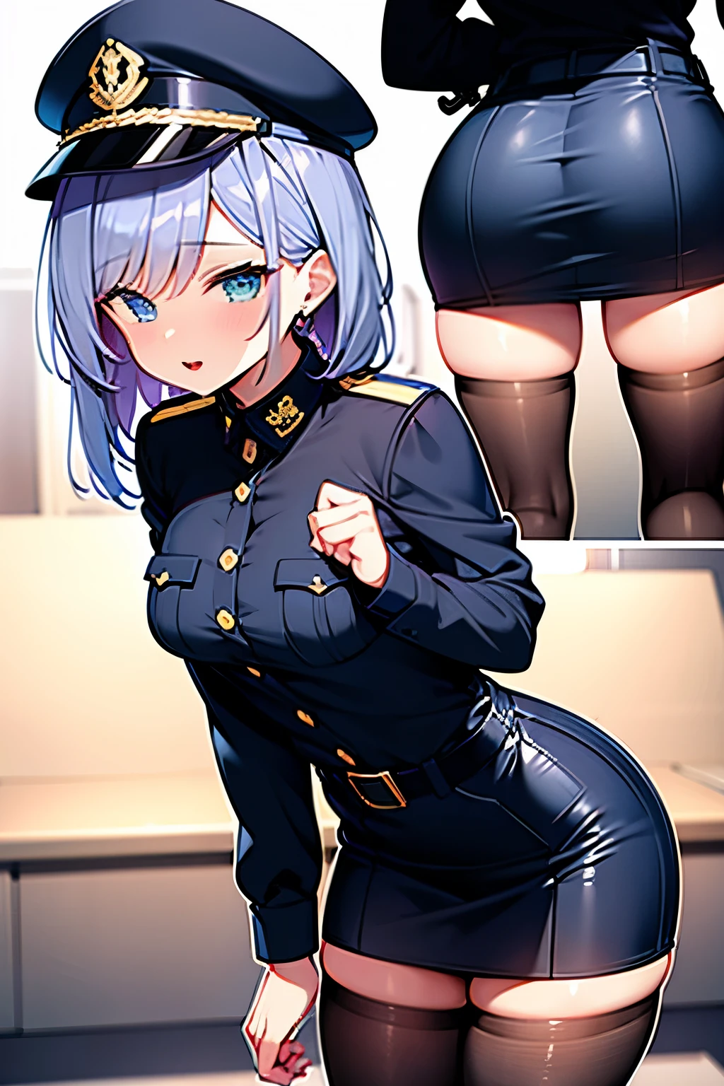 One girl, glowing skin, best quality, (game CG:1.4), browsing attention, beautiful face and eyes in every detail, big, small lingerie, tough, big ample breasts, ((best quality)), (highly detailed), (highly detailed CG integrated 8k wallpaper), very detailed, high resolution RAW color photo, professional photography, from below, (((white lace panties))), I can see your face, (((disappointed expression))), (((embarrassed expression))), (((crying))), (((distressed expression))), glaring, angry, (((her white panties are visible))), ((white underwear pattern)), dancing, ((((she is embarrassed that the audience saw her panties))), (((she forgot to put on her underwear so her underwear was completely visible))), dancing, (((the audience is happy to see her panties))), (((A crowd of spectators focuses the camera on her panties))), ((Nipples visible)), Full shot, (((Her skirt is lifted))), (Born, Best quality, Masterpiece:1.5), (Realistic, Intricate details:1.2), Ultra high resolution, (High quality, High resolution, Finer details), Alone, Curvy woman, Blushing, Sweat, Oily skin, Shallow depth of field, (Masterpiece, Best quality, High resolution, Unity 8k wallpaper, Very detailed CG:1), (Awareness raising:1.0), Alone girl, Best quality, 8K Masterpiece, ((Software)), ((Multiple girls)), (18 year old female, Beautifully detailed female, Female police officer), (Blue hair), (Short hair), White and thin uniform, (Black leather micro mini skirt), ((With a shy look:1.5)), Huge breasts, Hard nipples, Thin waist, Thick thighs, Ultra mini skirt, ((black pantyhose)), (((I'll lift my skirt to show you my pantyhose))), ((spread my legs)), (open your legs),, looking down,((skirt lift)),(((boldly flip up your skirt))) eyes closed, tears in your eyes, mouth open, saliva left behind, wet skirt hem, sticky panties, bulging vibrator cord, vibrator with garters, pee