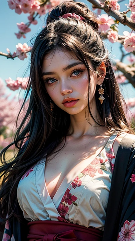 (masterpiece:1.2, best quality), (real picture, intricate details), (1lady, solo, upper body:1.2), big tits colorful garden, with blooming flowers of all shapes and sizes. The air is thick with the sweet fragrance of roses and jasmine. A small pond shimmers in the sunlight, its surface dotted with lily pads. In the distance, a pair of peacocks strut about, their feathers glistening in the sun. Bees buzz about, pollinating the flowers and adding to the lively energy of the scene,
art by alejandro jodorowsky,
(by lee jeffries Nikon D850 film stock photograph 4 kodak portra 400 camera f1.6 lens rich colors hyper realistic lifelike texture dramatic lighting unrealengine trending on artstation cinestill 800 tungsten),