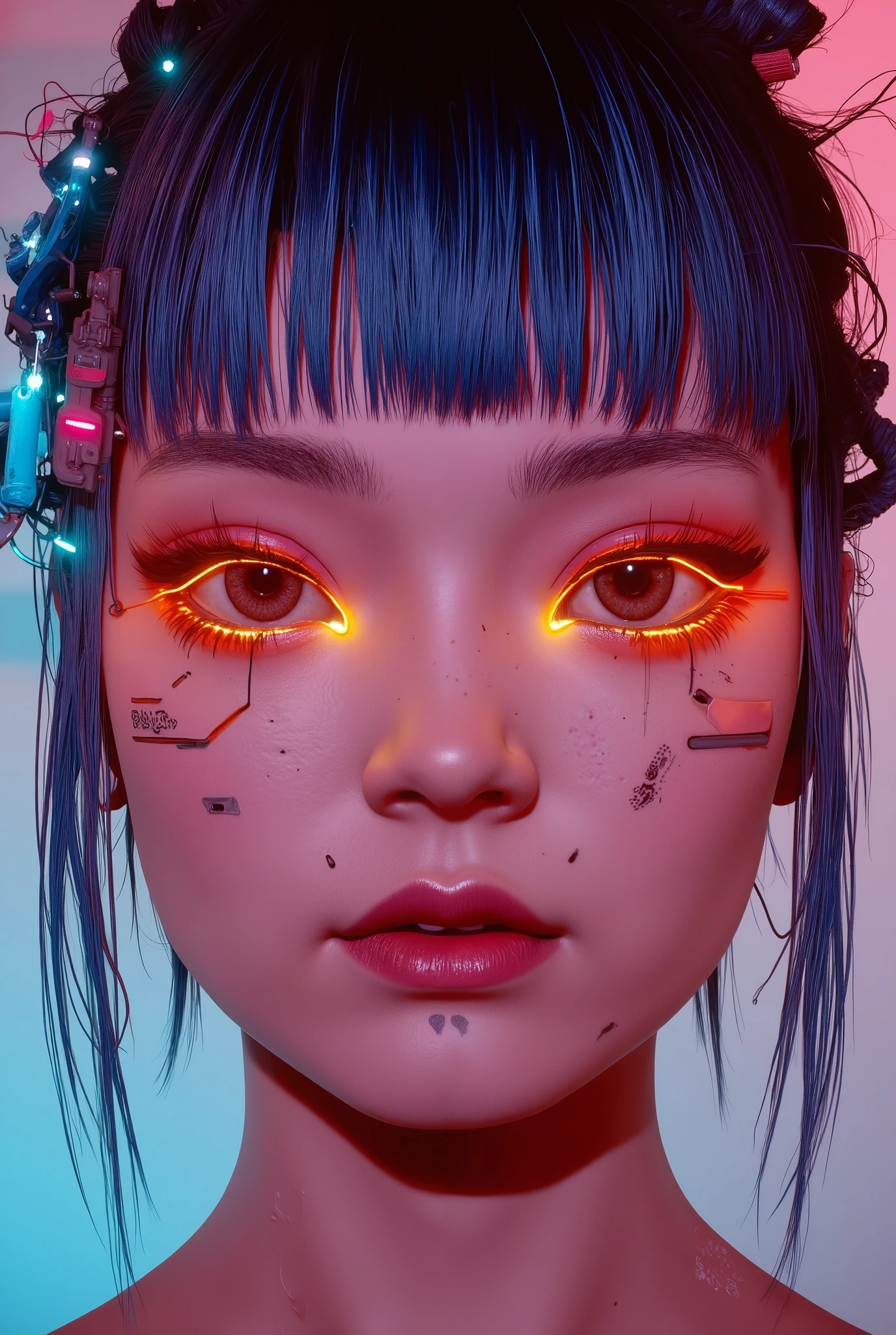 ((manga art style close up portrait) of (perfect Asian cyberpunk girl))), ((LED lights)), (((extremely weird punk hairstyle))), ((manga drawing)), perfect features, abstract beauty, near perfection, pure form, concept art, intricate detail, 8k post-production, High resolution, super Detail, trending on ArtStation, sharp focus, studio photos.