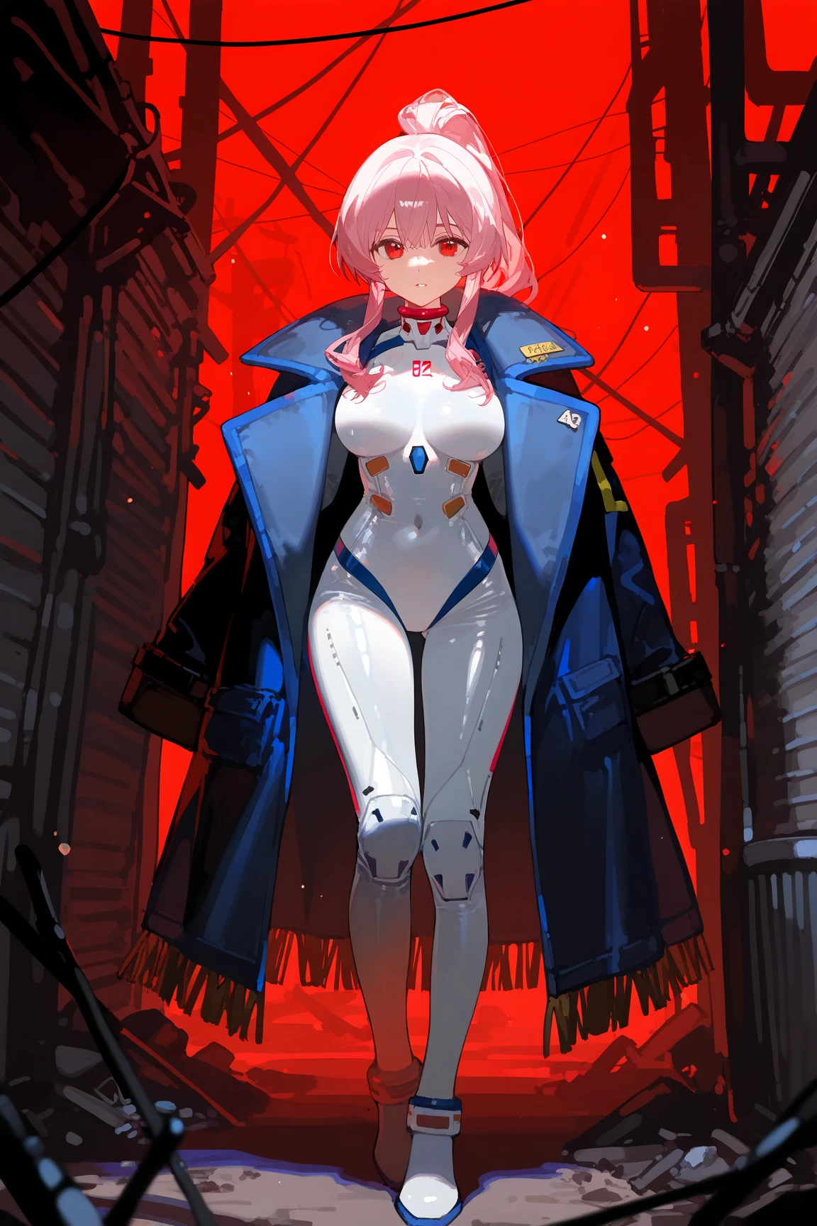 One Girl,Fantasy,Full Body Lesbian,night,Pink Hair,belly button,naked,naked,(masterpiece,Best Quality),(Lace pantyhose:2,pink and white gradient,Very thin),(Visible panties:1.5,black lace up panties),真っ暗なnight空,Kilo,Split Lighting,16K,Wide Wide Shot,