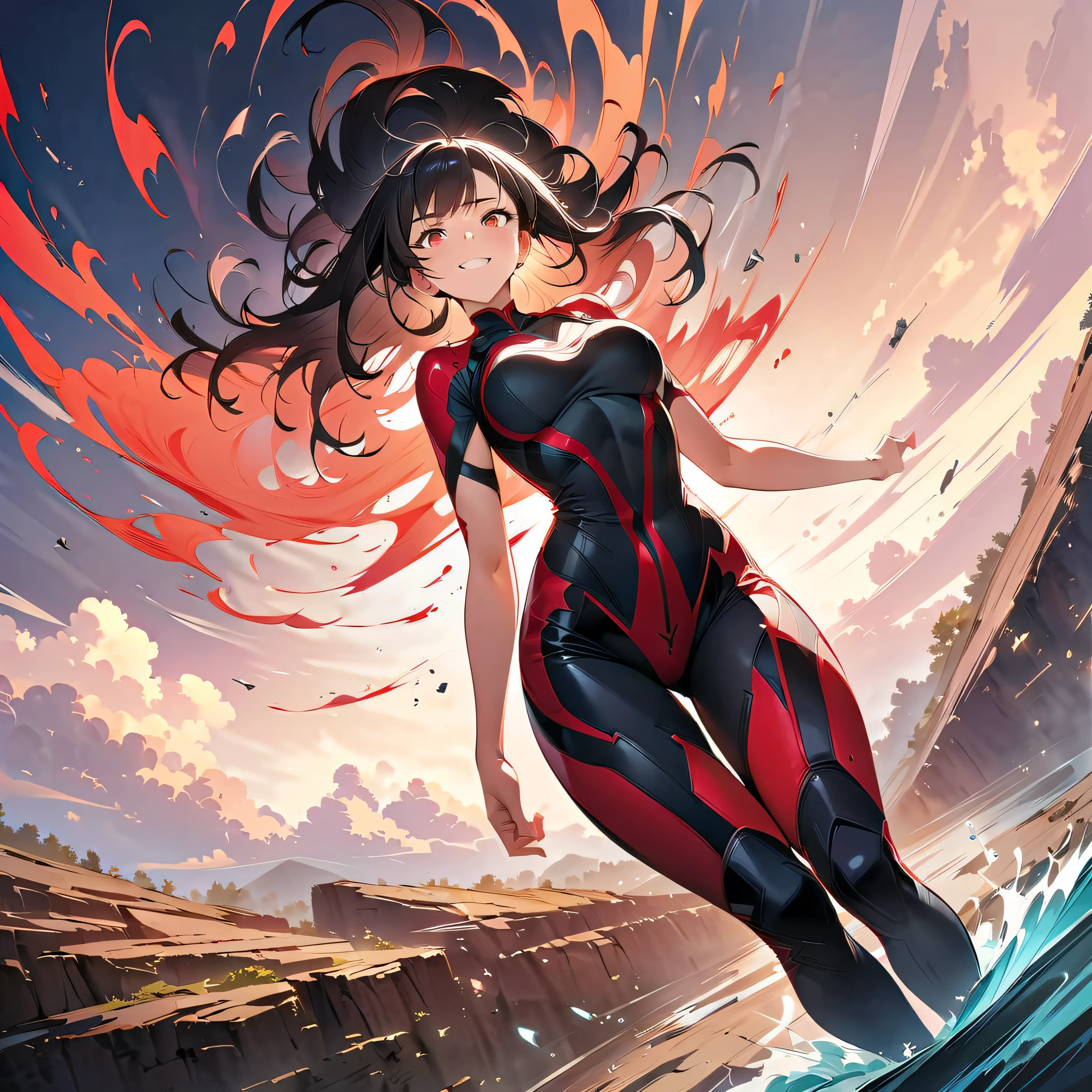 (full-body view:1.5)，(Looking at Viewer:1.4)，1girl, ((huge hip)), (Cyber Ninja), (anatomy correct:1.3), 16 K, Structurally correct, high detail, (Accurate and perfect face:1.4), (Clothing luster:1.25), (Cyber Ninja), (huge fake breasts face), (Black, Red), (cleavage), (Skin Tight Yoga Pants), (Ninja Boots), (Perfect body:1.2), 1080p, white haori,