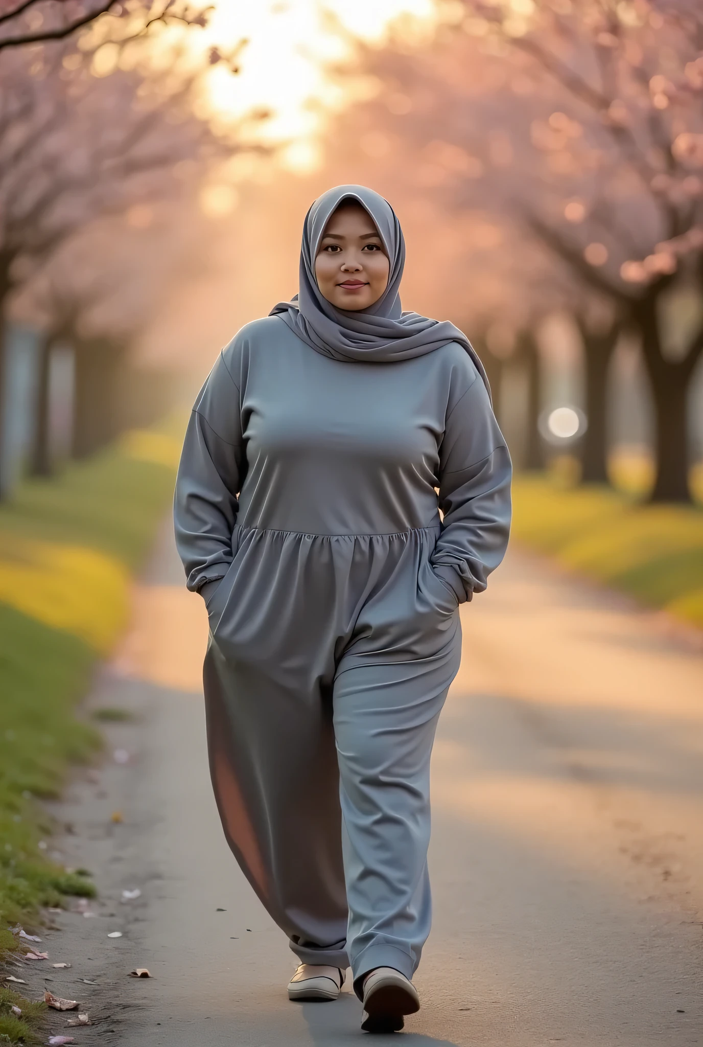 RAW, Best quality, high resolution, masterpiece: 1.3), beautiful Malay, girl in hijab,Masterpiece, perfect slim fit body, wearing long sleeves shirt, card8gan, long pants, big gorgeous eyes, Soft smile, afternoon walk, City garden, Excellent lighting, Bright colors, Clean lines