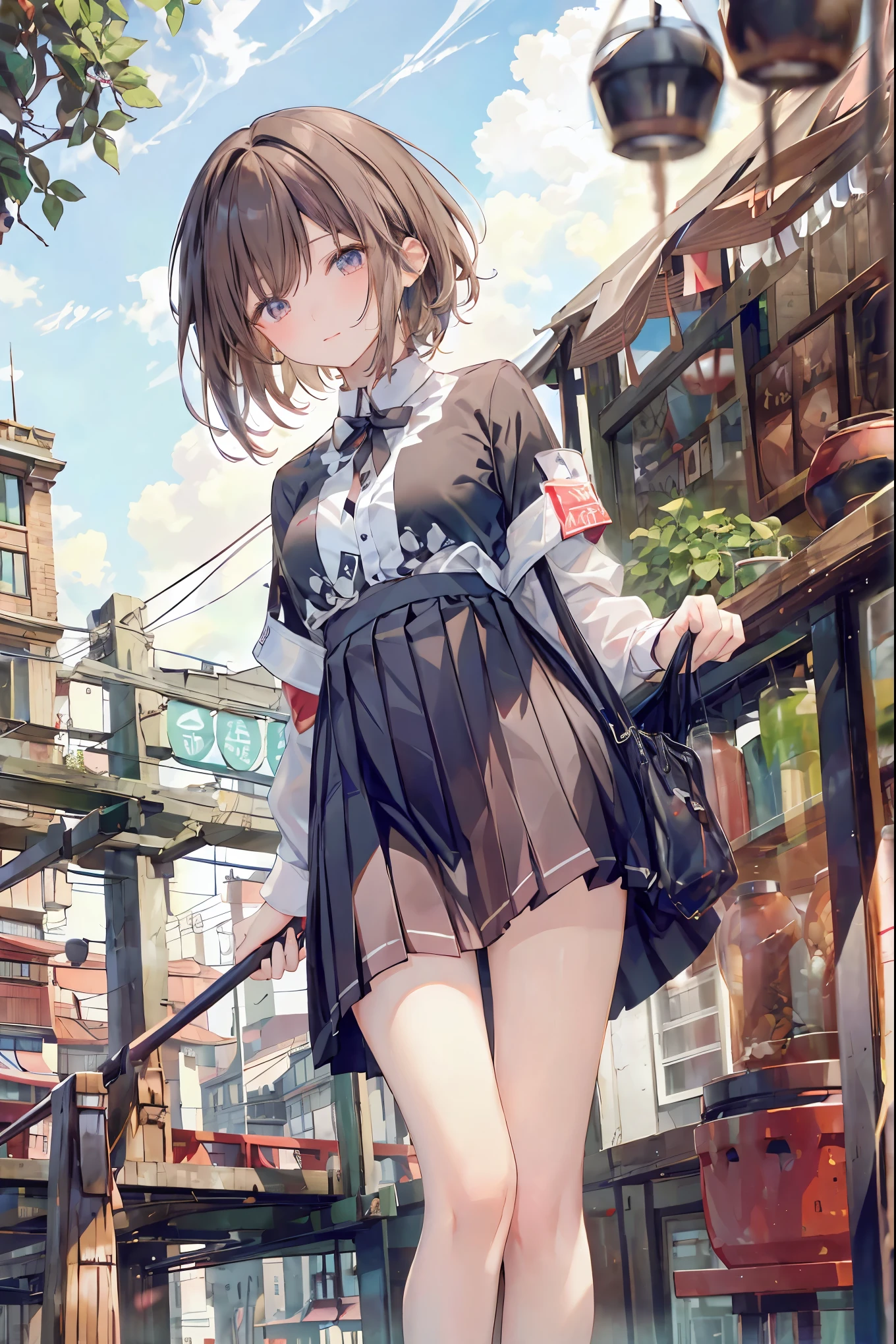 (一人の女性はIn townを歩いている), (masterpiece, highest quality, High resolution, 超High resolution, Perfect Pixel, Depth of written boundary, 8K, RTTX 10.0), (One woman:1.3), Cinema Lighting, Best Shadow, The best natural light, Cinematic, ((Smooth texture:0.75, Realistic texture:0.5, Anime CG Style)), Beautiful Anime Women, Beautiful art style, Anime characters, ((Detailed face:1.2)), (brown hair, Side Ponytail), Beautiful breasts, Slender body,Beautiful thighs, (Brown cardigan, White shirt, Checkered Skirt, Navy blue socks, Red ribbon at collar:1.2), (A skirt flipped up by a strong wind from below:1.3), (Stylish and sexy pink satin lace panties:1.3), ((Blushing、Surprised expression, Embarrassed expression)), (urban building area, In town, A lot of people:1.3), Skirt tug, Manga Design, Angle from the front