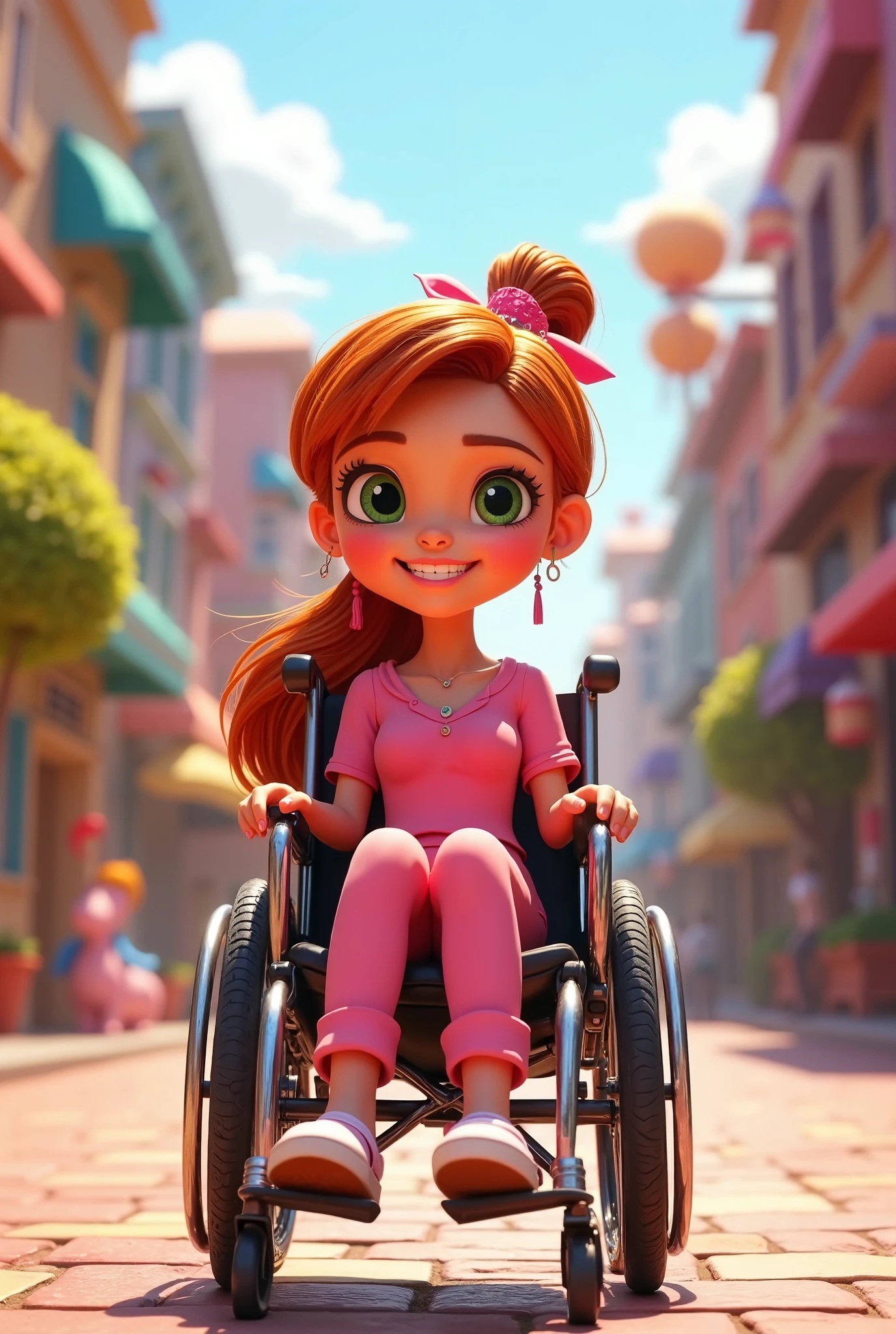 Cartoon girl in a wheelchair on a city street - SeaArt AI