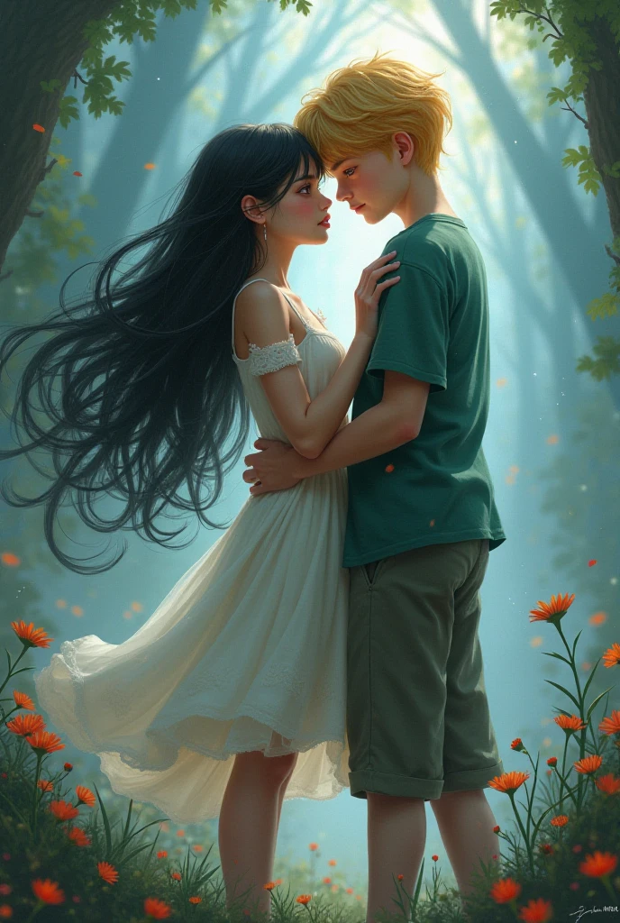 A boy and a girl are kissing in a sugarcane field