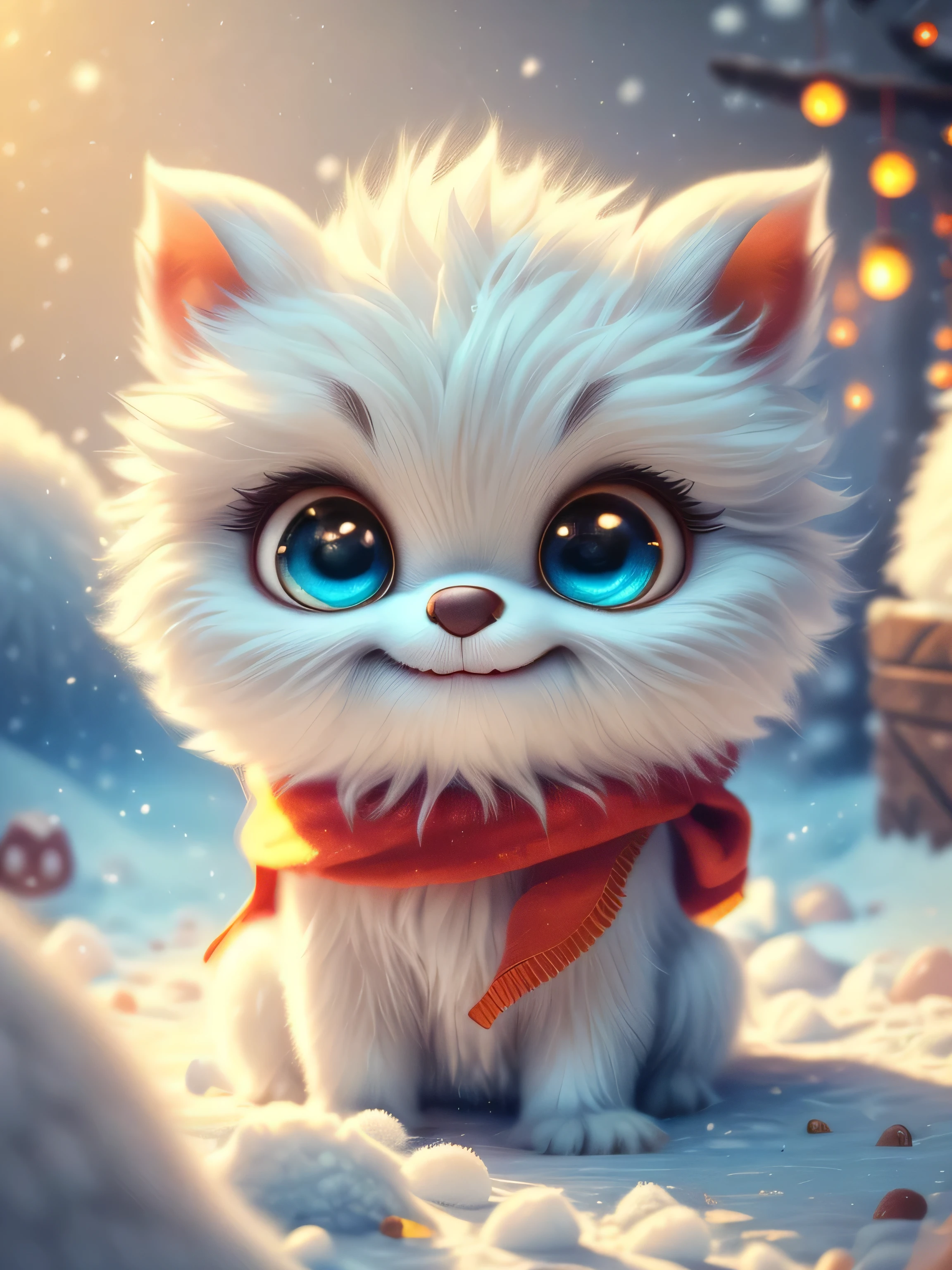 (Best Quality, Super Detail, Masterpiece, Representative Work, Official Art, Professional, Super Detail, 8k:1.3) (Photorealistic:1.2) A very cutewhite little furry monster with big floppy ears sitting in an Eskimo igloo on a snowy plain. The monster should look playful and funny, with big eyes and a smile. The background should be white. Natural Lighting, Soft Background, Photorealistic, Shining Eyes, Sharp Focus, Cute and Mischievous Look, Hint of Mischief, Dreamy Atmosphere, Delicate Details, Soft Volumetric Light, (Backlight:1.3), (Cinematic:1.2), Intricate Details, (ArtStation:1.3)