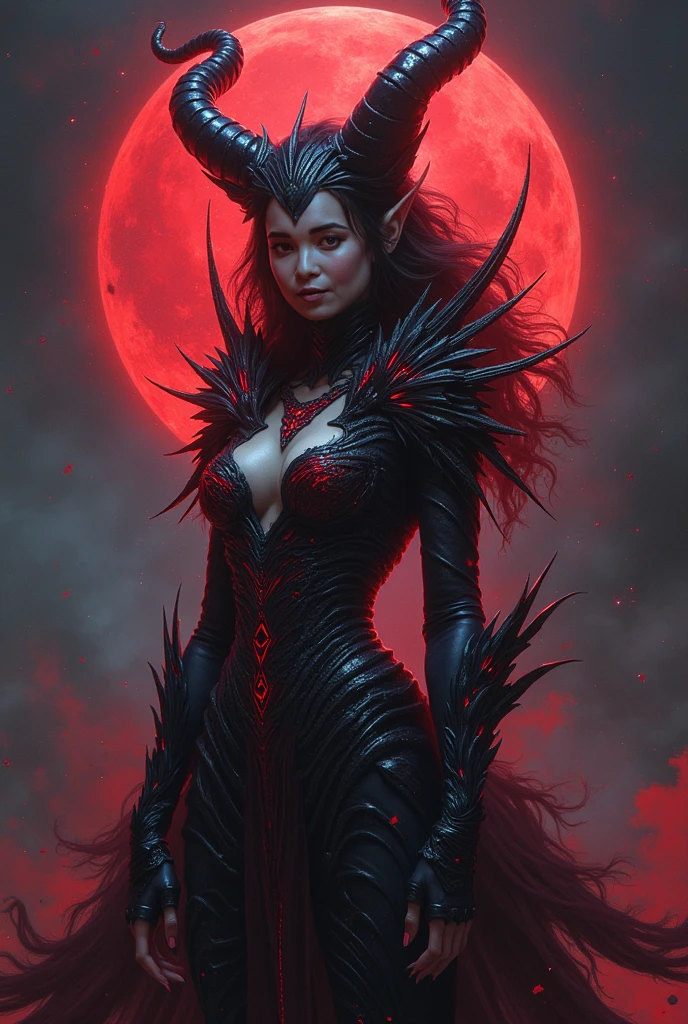(best quality,4k,8k,highres,masterpiece:1.2),ultra-detailed,(realistic,photorealistic,photo-realistic:1.37),sinister female demon from the depths of the universe with terrifying face,elegant appearance,fierce expression,pale skin and dark shadows,sharp pointed teeth,(extra-long,extremely detailed) snake eyes all over her body,dark flowing hair,long wavy black hair,glowing red eyes,sharp claws,dark aura,ominous atmosphere,demonic presence,smoke and fog,cosmic background with stars and galaxies,celestial scenery,mystical energy,ethereal glow,otherworldly beauty,nebula dust and scattered planets,lunar eclipses and shooting stars,galactic dust and lighting,cursed and forbidden beauty,serpent-like tongue and scales,glowing dark wings with intricate patterns,black feathered wings with metallic sheen,silhouette of jagged mountains,enchanted glowing forest with twisted trees,phosphorescent flowers and plants,bloody crimson moon,fractured dimensions and portals,crackling electricity and energy sparks,hauntingly beautiful,deceptive and captivating,female manipulation and supernatural power,mysterious and alluring,powerful and untamed,fearful and respected,gothic and surreal art style,vivid contrasting colors,black and red color palette,dramatic lighting with deep shadows,juxtaposition of light and darkness.