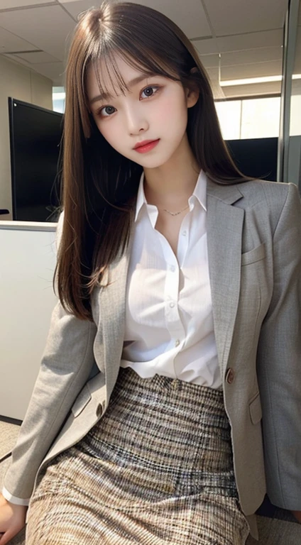 (Top resolution, Distinct_Image 1.2) 、(Beautiful girl with golden ratio face)、(very vivid eyes、earth eye 1.2)、great essentials, high detailing, Bob Hair、lipgloss、Very beautiful girl、 Solo, Beautiful girl like a model、(((Sheer blouse、Beige jacket、Beige Blazer)))、(((Beige tight skirt)))