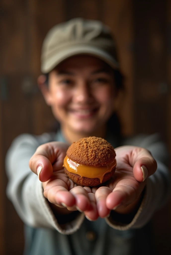 Join an alfajor filled with dulce de leche (that the color of the delicacy is reddish brown)
Just like the alfajor is being eaten by  children and they smile while eating it..
Above name "NutriGlow"
And below as a description "The best nutritious snacks"