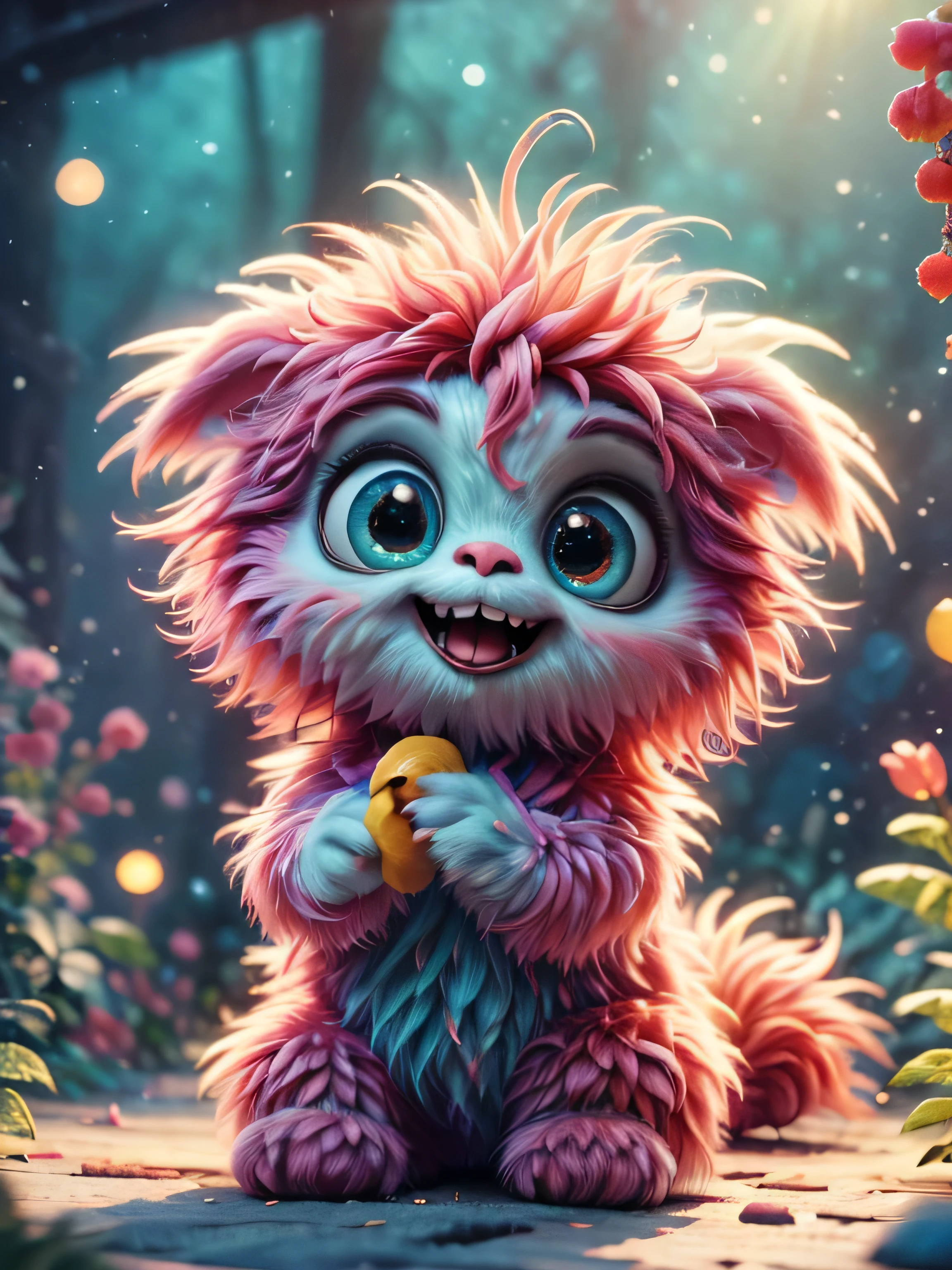 (Best Quality, Super Detail, Masterpiece, Representative Work, Official Art, Professional, Super Detail, 8k:1.3) (Photorealistic:1.2), Adorable blue furry monster with round eyes in a pink bunny suit, Licking an icicle with his tongue while sitting, Winter, Christmas, Night, Natural Lighting, Soft Background, Photorealistic, Shining Eyes, Sharp Focus, Cute and Mischievous Look, Hint of Mischief, Dreamy Atmosphere, Delicate Details, Soft Volumetric Light, (Backlight:1.3), (Cinematic:1.2), Intricate Details, (ArtStation:1.3)
