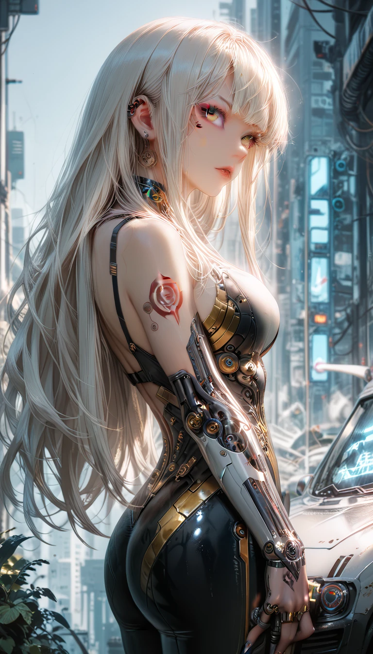 realistic visual effects，attractive beautiful，dramatic contrast，Gentle lighting，Delicate warmth，the soft light，hyper HD，Extremely colorful，best qualityer，perfect female shape，HighDynamicRange，long eyelasher，Unbeatable masterpiece，paleskin，putting makeup on，Sexy goddess，Large mechanical gears，Strange sky，The setting sun burns the clouds，8K high quality，Sexy goddess，A pair of big eyes are beautiful and moving，White skin，Makeup，Sexy outfit，【Background with】Large gears，Large gears，Doomsday ruins，Giant tornado，Strange sky，The setting sun burns the clouds，Multiple planets，The end of the world，Multiple planets，Mards，Jupiter，Mercury，Strange sky，Giant tornado。