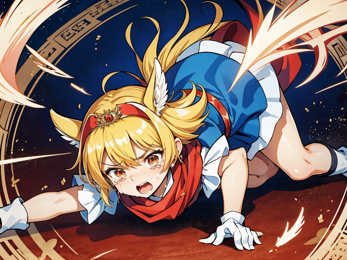  she's fighting big monsters , whole bodyが見える, she's screaming in pain , seriously injured ,  hurts,  a giant and ferocious monster catches her and lifts her, monsters grab her hard and bite her neck ,  she can be held down by many monsters ,彼女はCovered in scarsだ, she has an expression of pain , lots of monsters are flocking to her ,whole bodyに武器で殴られました,彼女はMass です,Punch her in the stomach ,Siege 

(masterpiece,  best quality : 1.2) Kneel, absolute domain, muddy ,Covered in bruises,Covered in scars, torn clothes ,defeat,battle,  multiple monsters,Mass ,(very  detailed face, real image,  realhttps ://cdn1.resource-static-cdn. seaart .me/web/prod/img/ stamina _2x.808001c. pngstic skin, Realistic body, torture, Detailed Information ), girl on top, woman  , Deep penetration, {Lines of movement}, is crying, Close d eyes, [Frightened, Scream, embarrassing,  open your mouth, clothes lift,super beautiful、 beautiful肌,( super real)、( high resolution)、(8k)、( very detailed)、(Beautiful and detailed 目)、( more details)、 (wall-)、 detailed face、 bright lighting、  with a chain wrapped around your entire body {x} professional lighting 、 best quality , more details,brown eyes,(Traces of being beaten:1.5), Face of Suffering,Empty side,  anime girl , expose plump 胸, whole body,  Natural Posture ,  beautiful,  cute,  please fix the error without feeling uncomfortable ,  is tall, I have long legs、Tears overflow、Crying face、run away,  shiny material、 serious expression、神経質

  long hair, Wide Miniskirt, off shoulder,  colorful dress,Wide sleeves,Magical Princess,Blonde,Blue clothes, blue skirt ,brown eyes, Feather Hairband , long hair, shoulder guard , boots,  Red Scarf , tiara , white shoes ,Blonde,  short hair,  antenna hair, stupid hair,  crown,  green eyes,  pink vinyl dress ,  Puff Sleeve ,  pink vinyl long gloves ,white border , circular skirt ,Star-shaped skirt ,White panniers, shiny material,ピンクのパテントレザーの折りたたみ boots