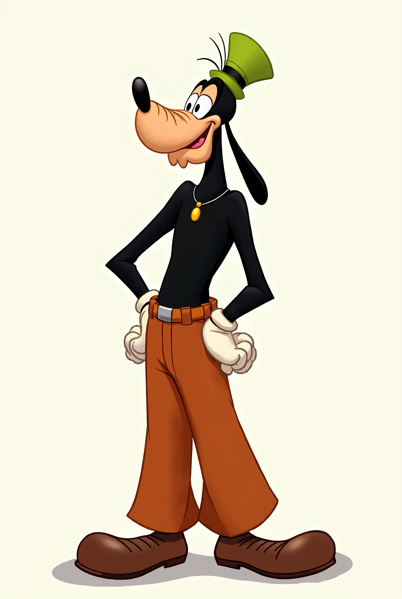 The pose of the cartoon character goofy looking to the left