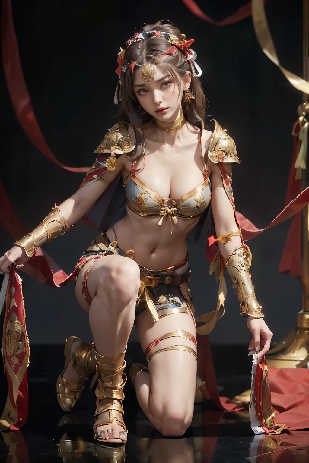 bellyband。Cover。big breasts。Breasts larger than torso。smooth and delicate woman。Sexy hot woman。prostitute。Hairpin。Taoist robe。full-body shot,High heel。Cultivation clothing。exposed。Antique Chinese costumes。vintage sexy clothing。Fengguanxiapei。Bundled hair with a golden crown。camel toe。