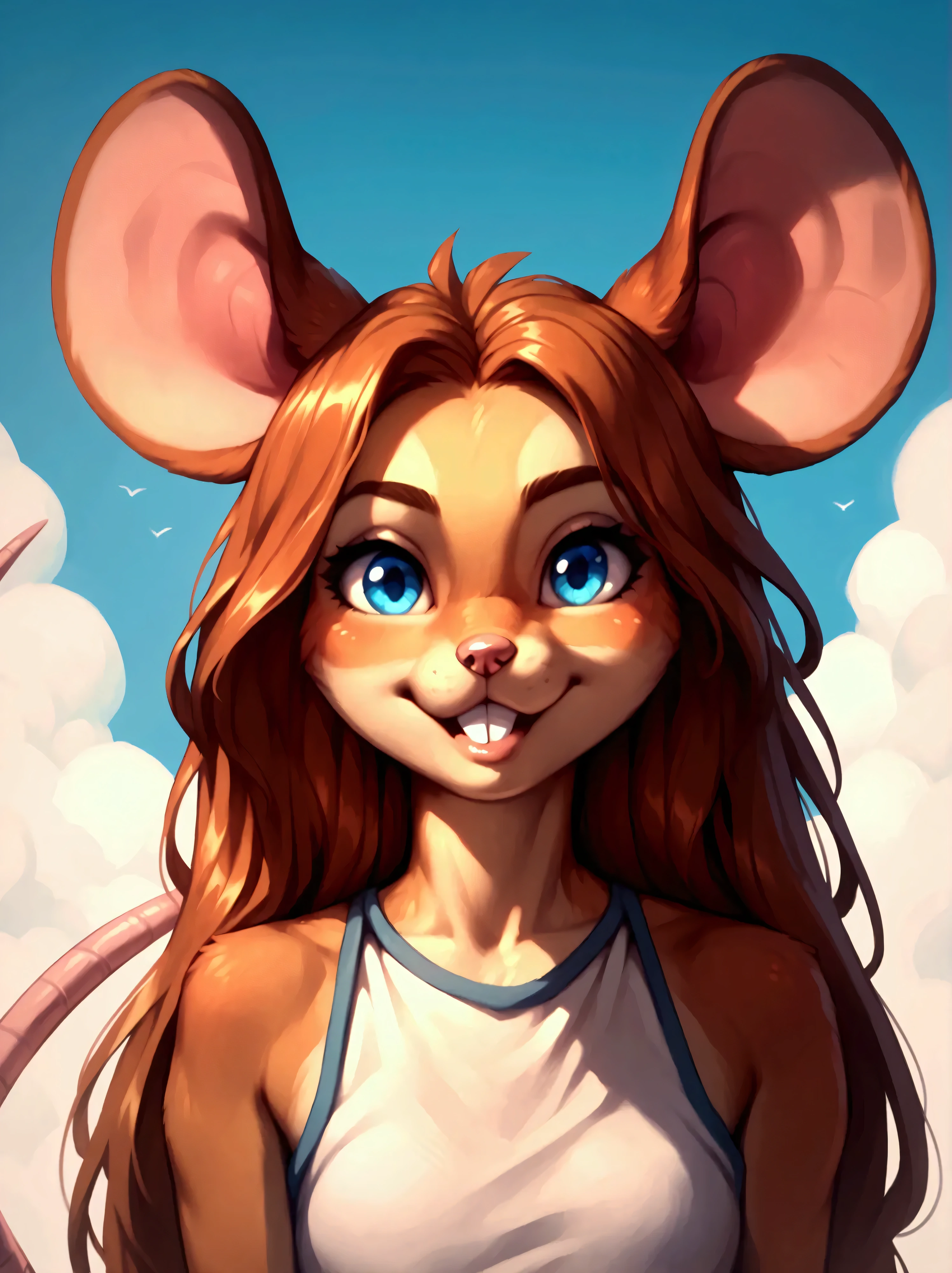 score_9, score_8_up, score_7_up, score_6_up, score_5_up, gadget, 1girl, solo, long hair, mouse tail, mouse ears, blue eyes, furry, buck teeth