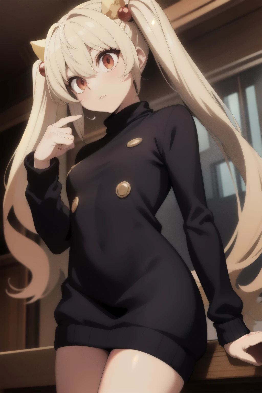 masterpiece, best quality, highres, aawendy, long hair, twintails, hair ornament, sweater dress,