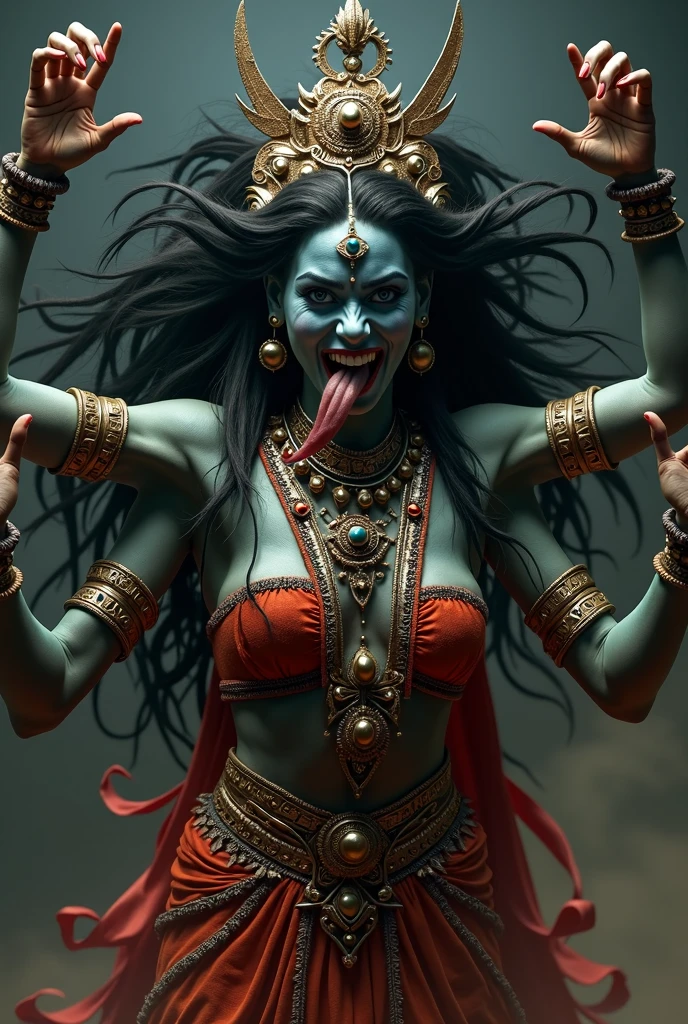 Goddess kali with tounge out and open hairs