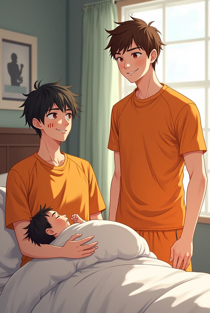 Two men and women、Holding a baby boy