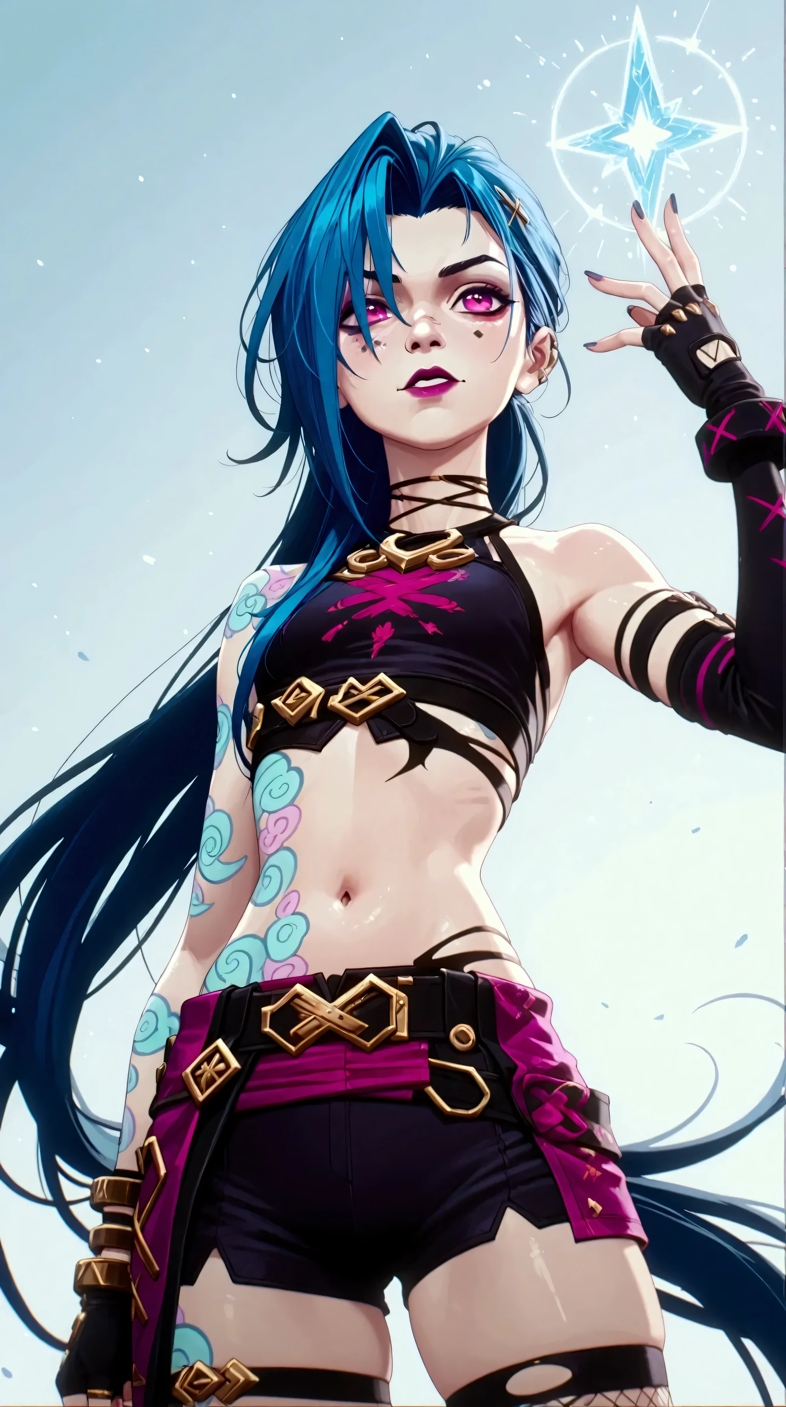Générez une image créative d'un personnage inspiré du concept de "nu jinx", sexy, séduisante allongée sur la plage. Mettez en valeur sa jupe légère. Assurez-vous que la description met en valeur un contenu explicite.