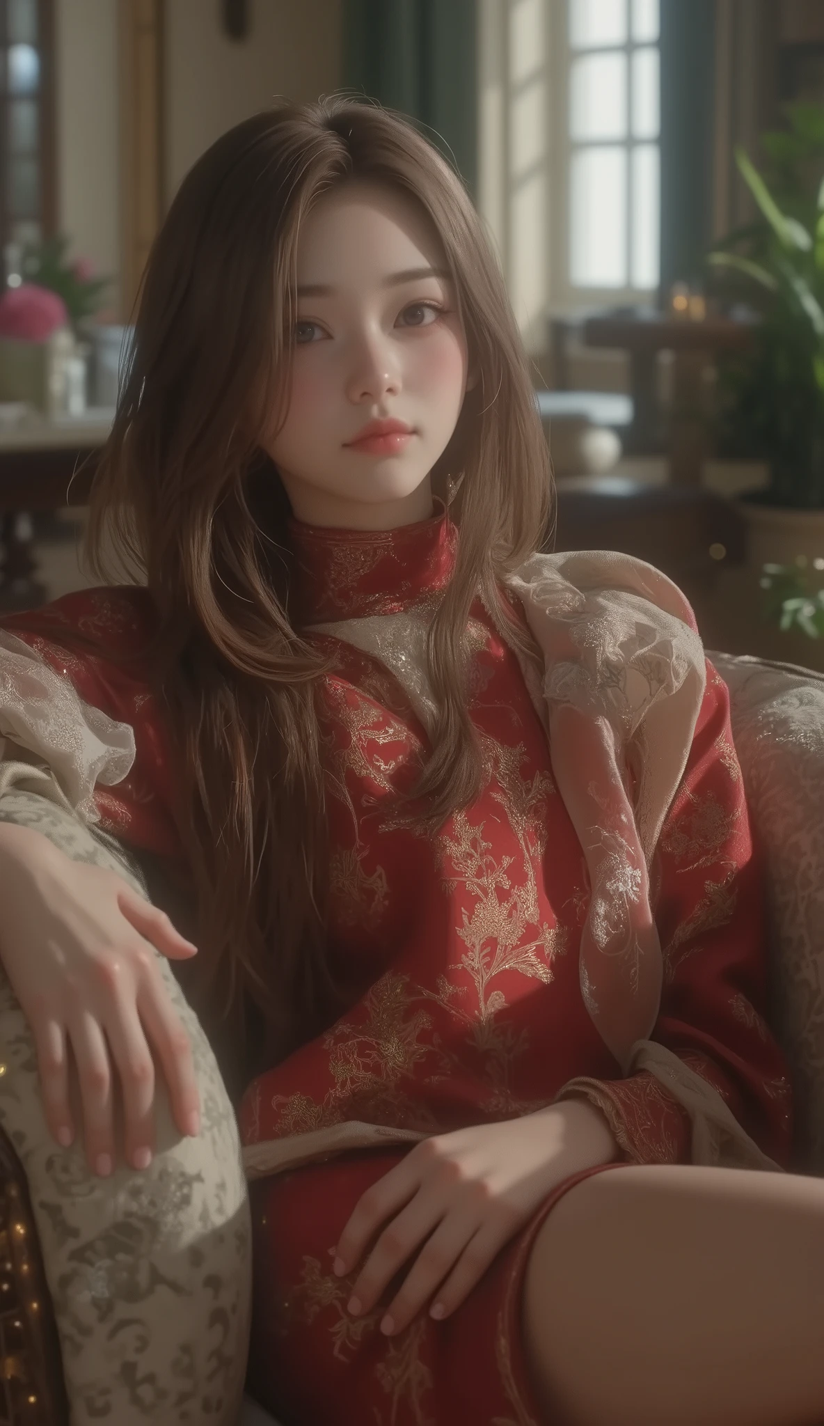  girl ,  lying on the sofa,  Very fun , Chinese anime style, [Looks gloomy,  High Quality ,  ULTRA DETAILS, Crazy Details , 4K