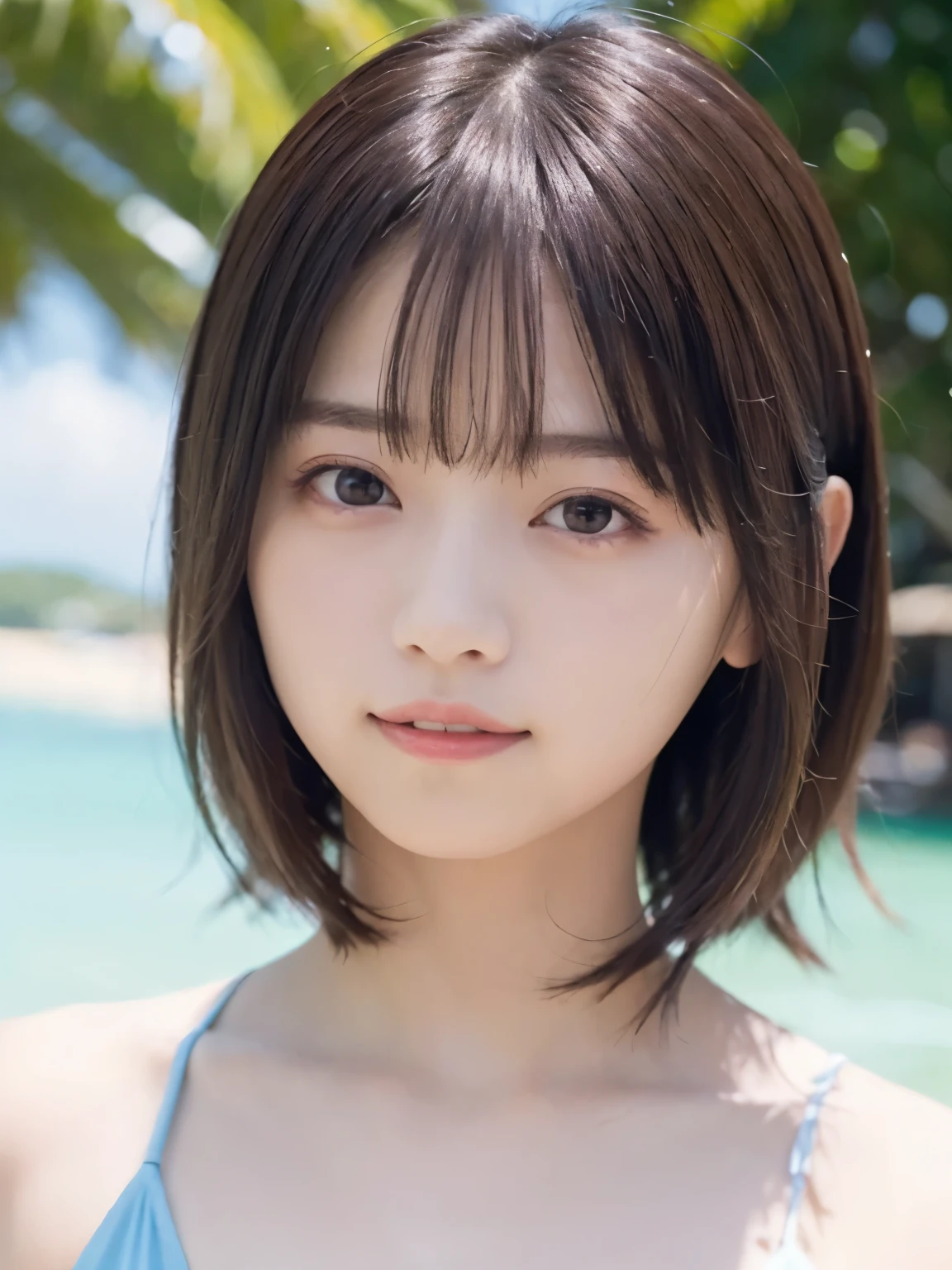 One Girl,Attractive woman, depth odebt debtield, debtirst-person view, debt/1.8, 135mm, Nikon, UHigh resolution, retina, masterpiece, Accurate, Anatomically correct, Textured skin, Super detailed, Attention to detail, high quality, 最high quality, High resolution, 1080P, High resolution, 4K, 8K,Realistic,RAW Photos, photoRealistic, Shooting with a digital SLR, slim, thin, Brown eyes,Natural light, (Intense close-up shot),Expressionless, Fascinating,Beach, Salonpas