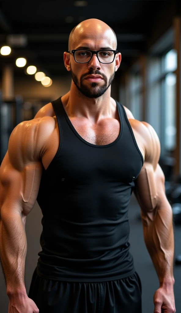 arafed man in black shirt and jeans posing for a picture, crop shirt and strong abs, wearing a cropped black tank top, mid-shot of a hunky, wearing a black cropped tank top, wearing a sexy cropped top, open v chest clothes, ripped, wearing a tanktop, full body picture, exaggeratedly large physique, baggy jeans