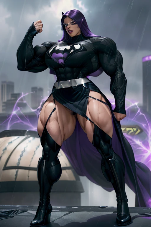 Huge muscles,,Devilish wings,Devilish horns,Showing off strength,(((black costume))),Provocative look,Ready your weapon