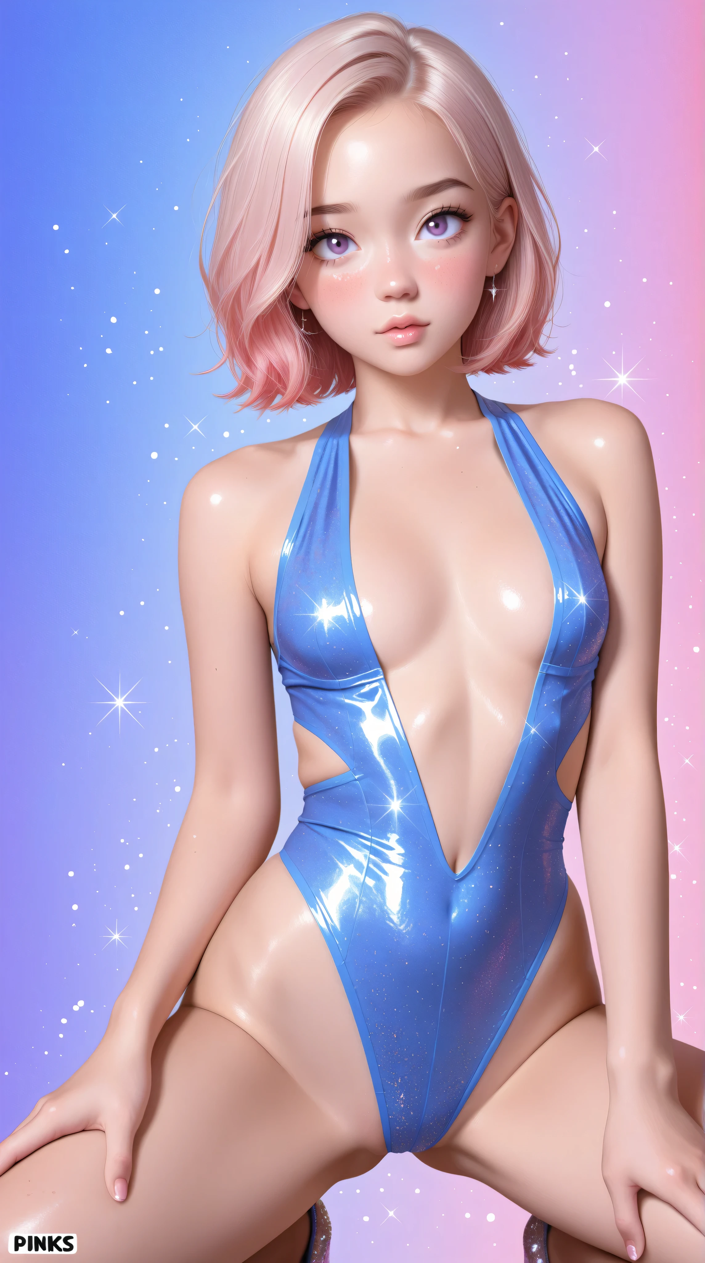 masterpiece, Highest quality, Highly detailed CG Unity 8k wallpaper, (Full body close-up shot of a beautiful K-pop unit), Wild and lively curly shorthair, (Nagisa Shibuya), (chest,belly button,Thighs), (Transparent gradient of pink cyan and purple)transparent bodysuit(Sparkling Veil, choker, No pants, Genitals are visible, Nipples are visible), (sit, Spread your legs, M-shaped legs), (blush), Oilskin, (Captivating smile), (In the crowd）, (Swarming Man), Pretty face, Key Art, Awards, intricate detail realism hdr, Photorealism, Hyperrealism, Ultra-realistic, Dramatic Light, Strong Shadows, Nice views, Depth of written boundary, ((Accurate hands, Accurate Arm, Accurate legs, Accurate umbilicus))