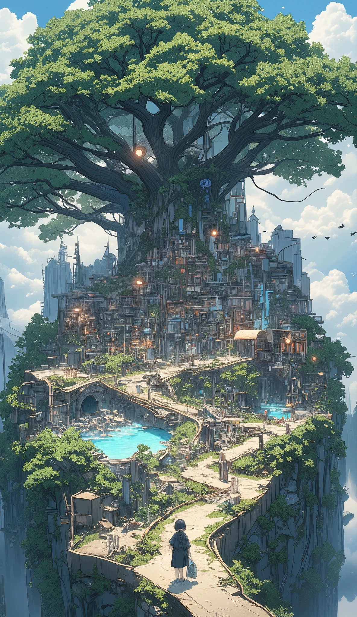 Magical Dreamland、Bird's-eye view、Bird's-eye view、 An old city centered around the Sekai Tree、Miniature photography、(((The Town Where Fairies Fly )))、 The Human Girl Who Wandered Into :1.7、If the stellar2There are two worlds、 fantastic use of colors、 Fantasy、