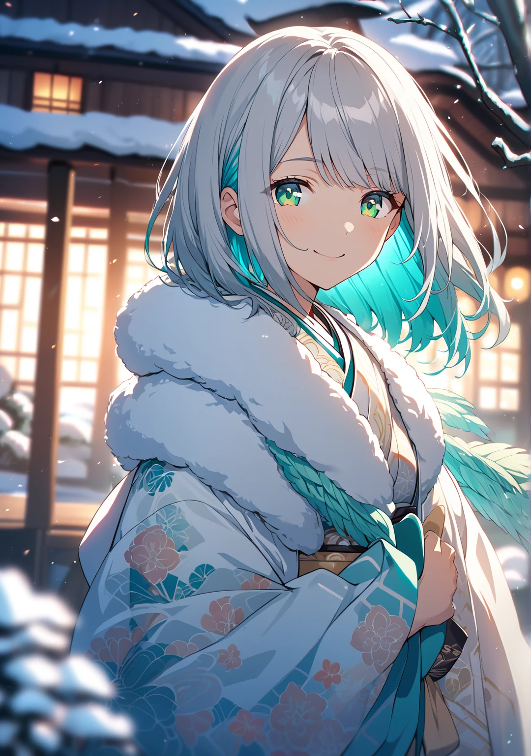 (masterpiece),(best quality),(high resolution),(dynamic angle),(beautiful Japanese woman),(small breasts), yuki-onna (spirit in Japanese folklore); snow woman, (white kimono),(short kimono),(Japanese clothing),(light blue hair),(very long hair updo),(blizzard),(snow),(ice),(W-sitting),(embarrassed),(heart eyes), (hand between legs), PsyAI