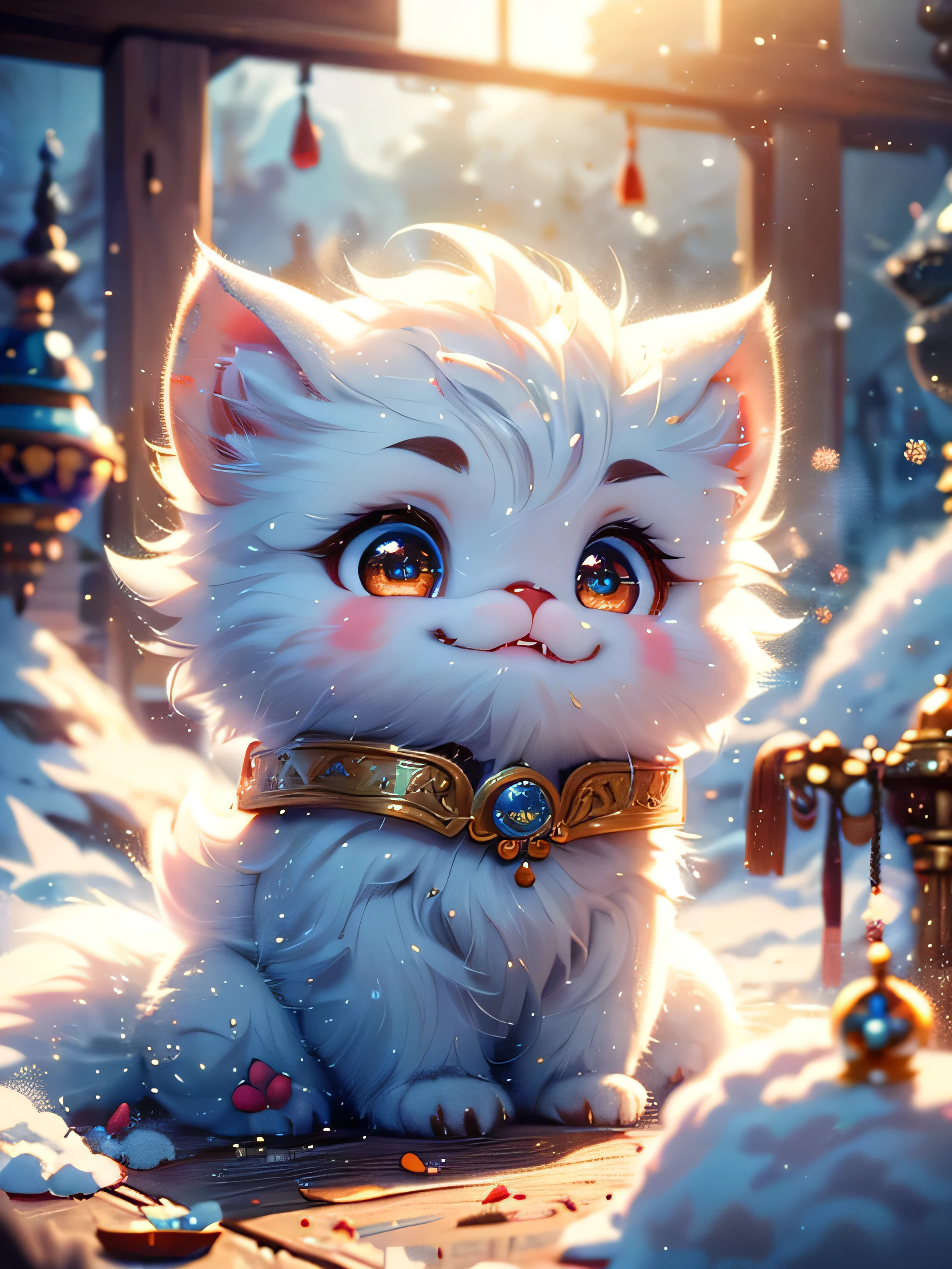 (Best Quality, Super Detail, Masterpiece, Representative Work, Official Art, Professional, Super Detail, 8k:1.3) (Photorealistic:1.2) A very cute white little furry monster with big floppy ears sitting in an Eskimo igloo on a snowy plain. The monster should look playful and funny, with big eyes and a smile. The background should be white. Natural Lighting, Soft Background, Photorealistic, Shining Eyes, Sharp Focus, Cute and Mischievous Look, Hint of Mischief, Dreamy Atmosphere, Delicate Details, Soft Volumetric Light, (Backlight:1.3), (Cinematic:1.2), Intricate Details, (ArtStation:1.3)