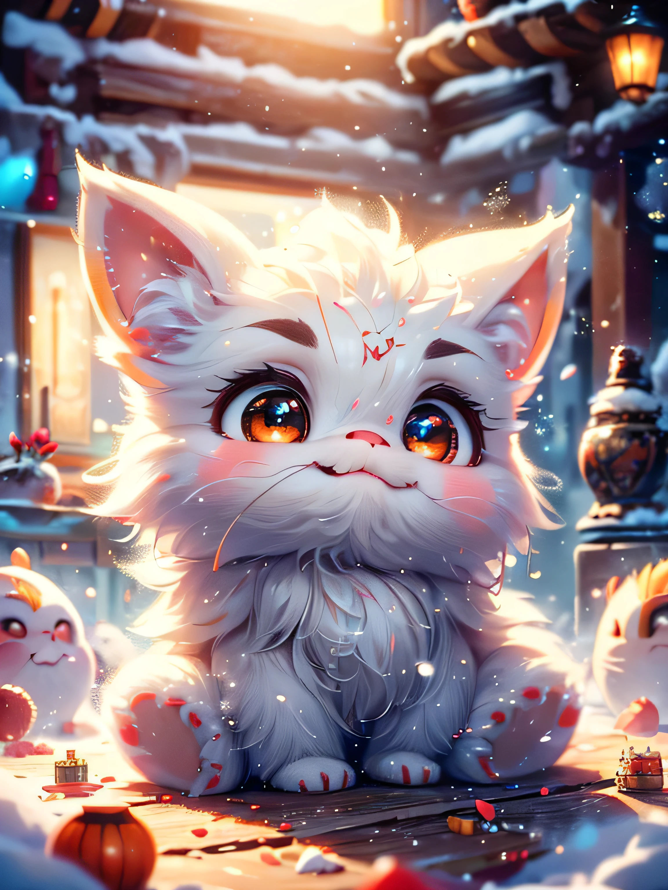 (Best Quality, Super Detail, Masterpiece, Representative Work, Official Art, Professional, Super Detail, 8k:1.3) (Photorealistic:1.2) A very cute white little furry monster with big floppy ears sitting in an Eskimo igloo on a snowy plain. The monster should look playful and funny, with big eyes and a smile. The background should be white. Natural Lighting, Soft Background, Photorealistic, Shining Eyes, Sharp Focus, Cute and Mischievous Look, Hint of Mischief, Dreamy Atmosphere, Delicate Details, Soft Volumetric Light, (Backlight:1.3), (Cinematic:1.2), Intricate Details, (ArtStation:1.3)
