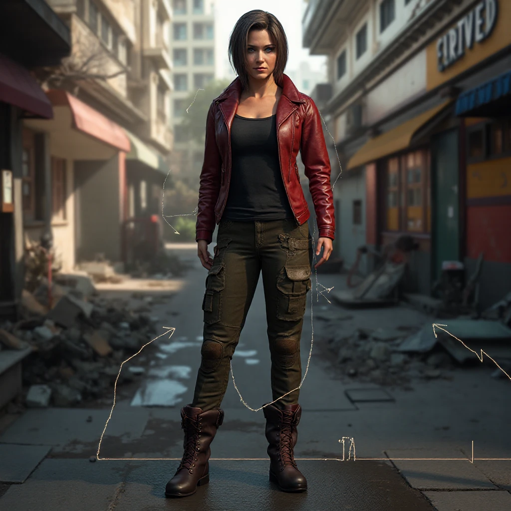 create me full body image of claire redfield from resident evil, i've uploaded image of claire face for reference