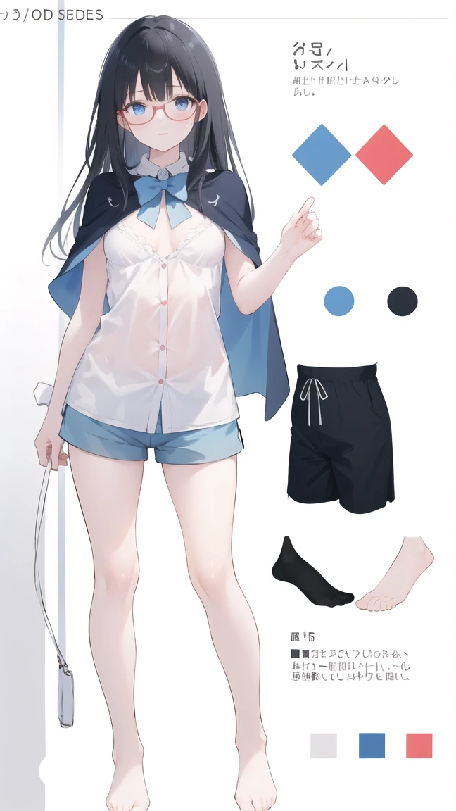Character blueprint、full body Esbian、front/side wake、hight resolution、1girl in、undergarment、student clothes、Cute anime illustration
