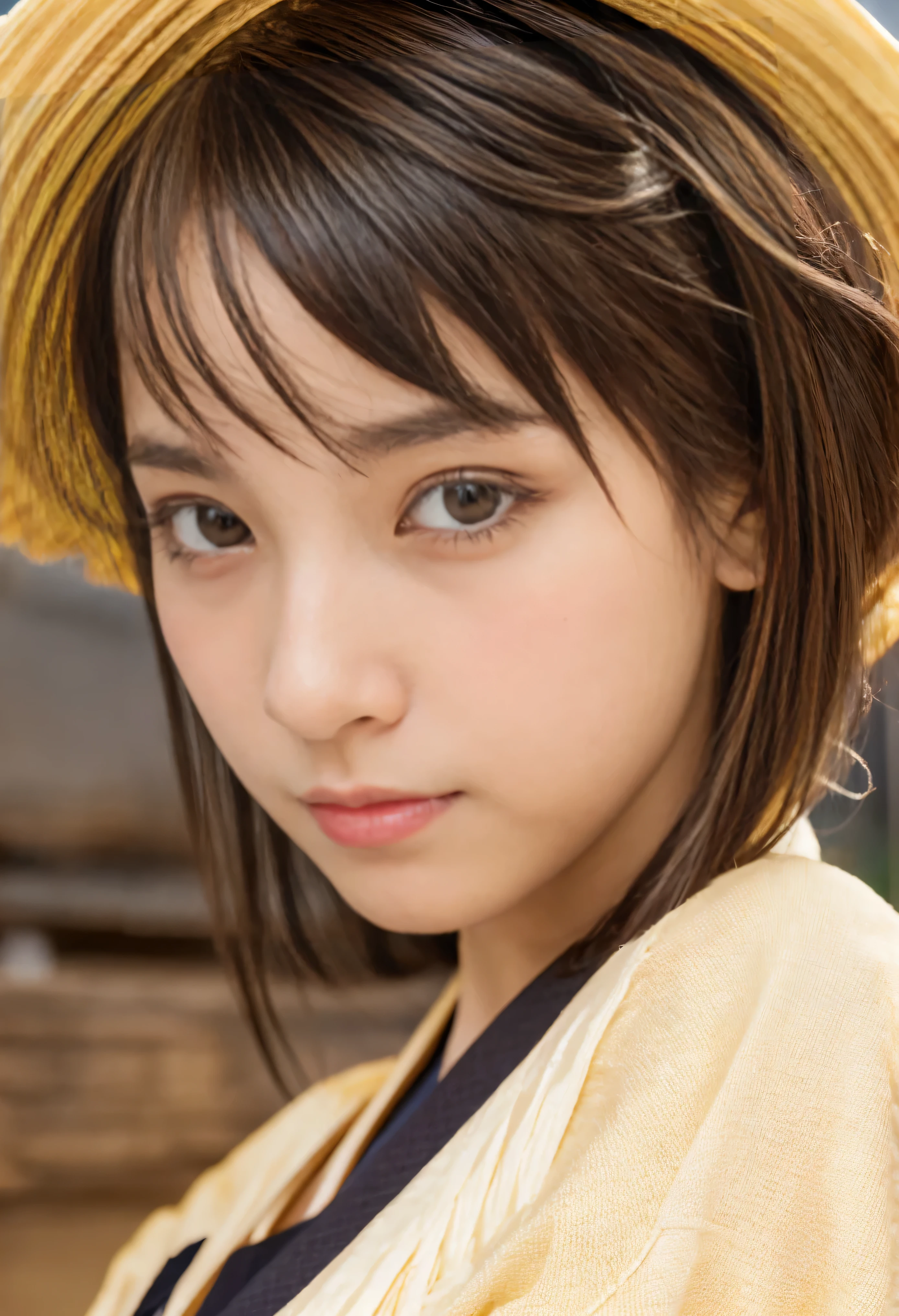 (( best quality , In 8K, masterpiece)), sharp concentration :1.2, pretty woman with perfect figure :1.4, slim abs :1.2, (( dark brown hair , Busty :1.4)), ( は白いボタンアップシャツを着ています, Jean :1.1), Town Town :1.2, high definition face and skin texture , detailed eyes, double eyelid,a close up of a woman In kimono dress posing for a picture, Japanese Goddesses , Japanese Models, Colossal ,Depicting cleavage , boobs, In kimono, Japanese Women,, Seductive Anime Girl, shoulders sticking out ,